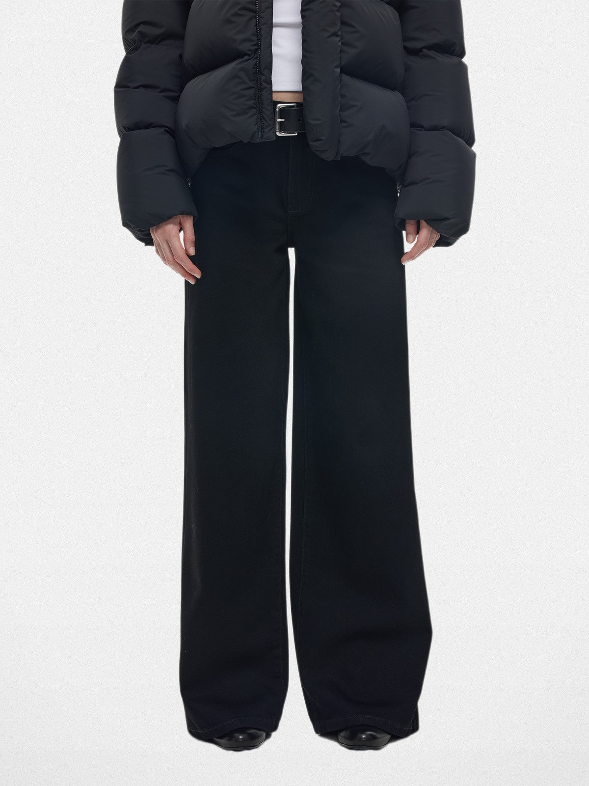 Alright Then Loose Wide Leg Black Jeans in Black - On Model