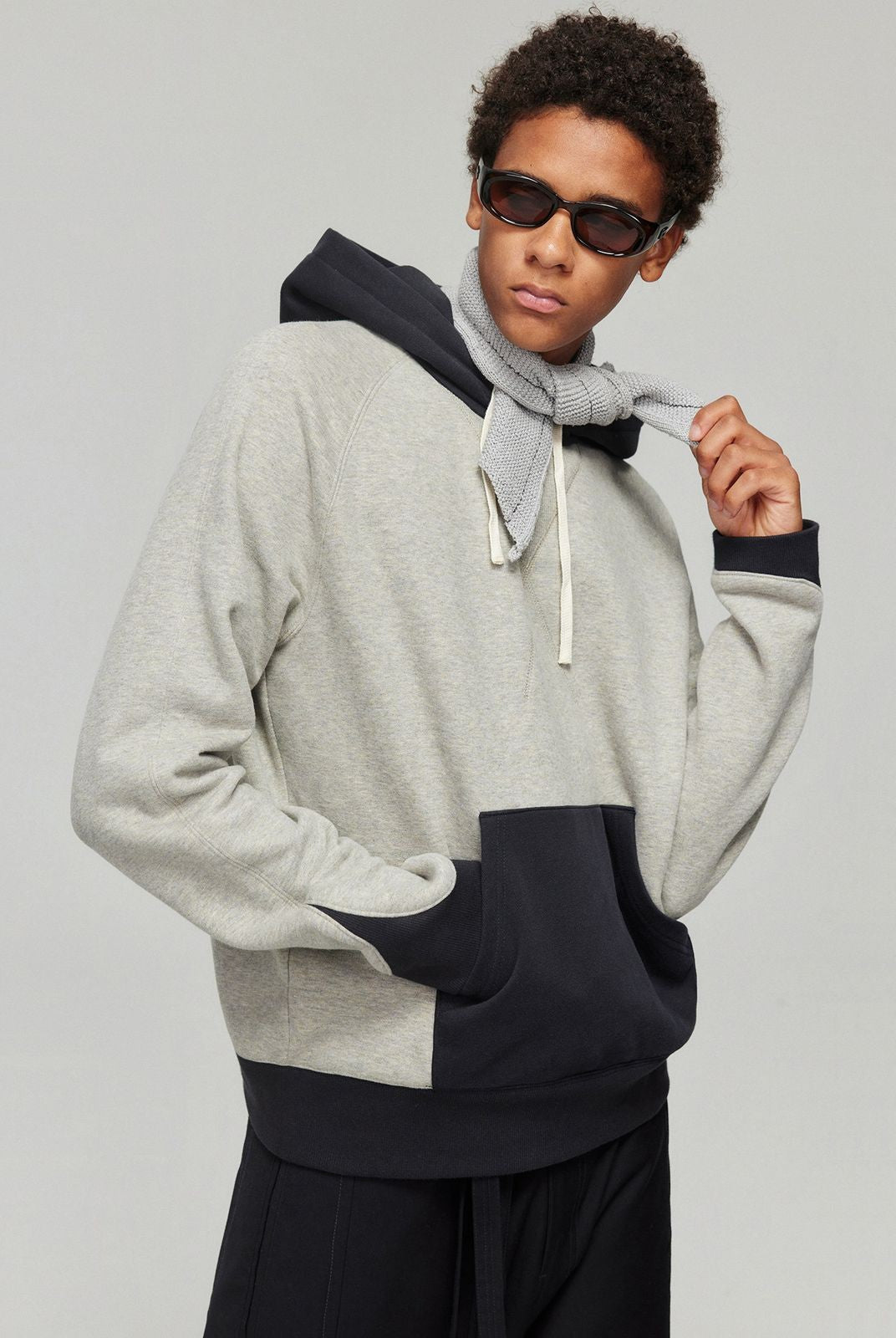 Simple Project Contrast Panel Hoodie in Brown - On Model