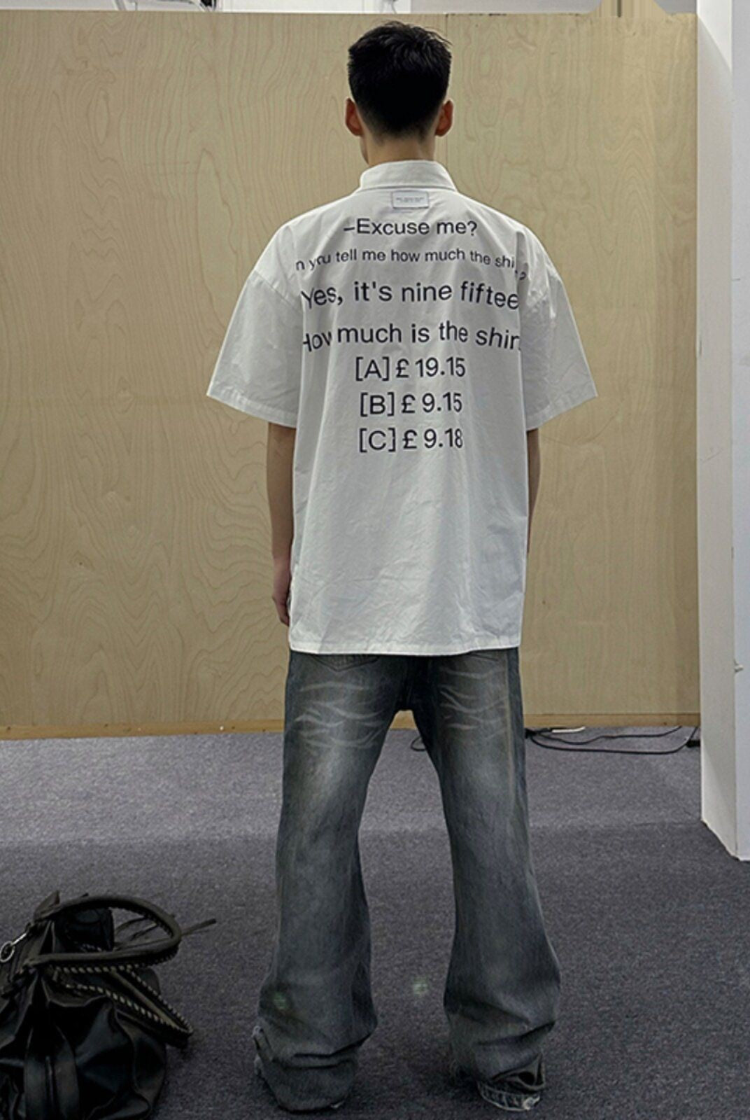 TRIANGLE PROJECT Distressed Dirty Wash Micro Flare Jeans in Denim - On Model