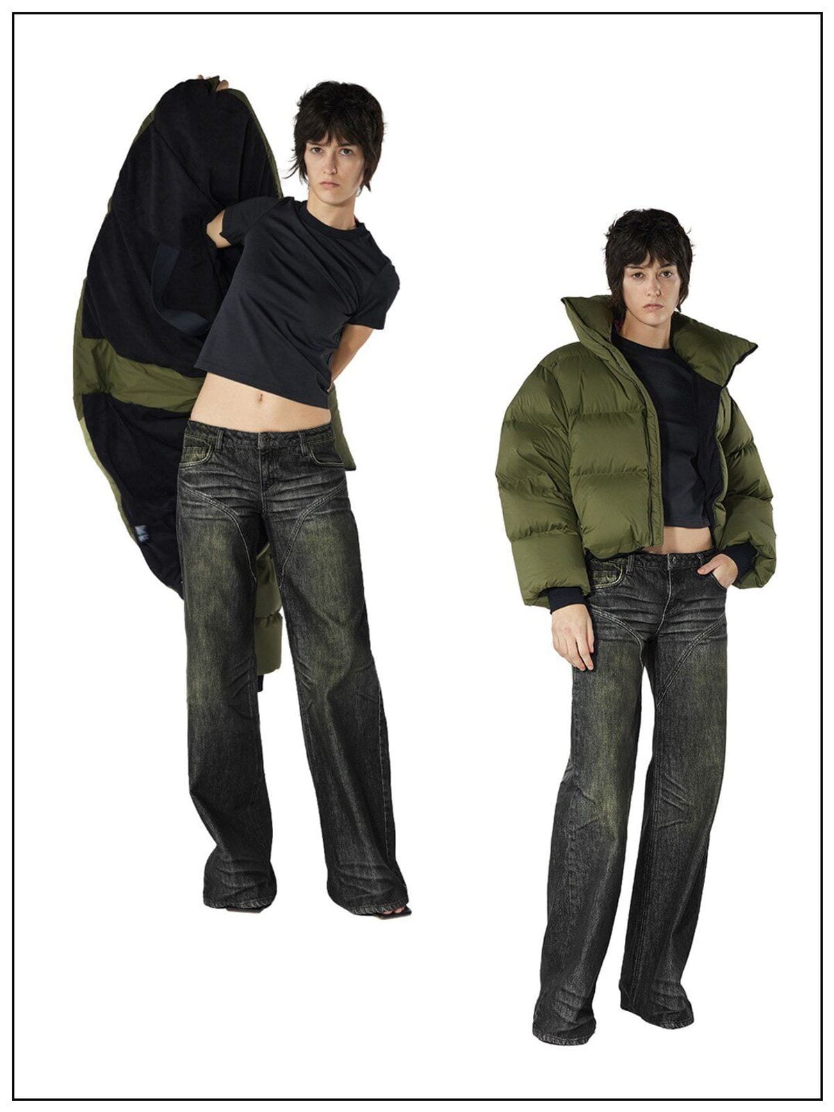 Fax copy express Curved Panel Dirty Wash Jeans in Gray - On Model