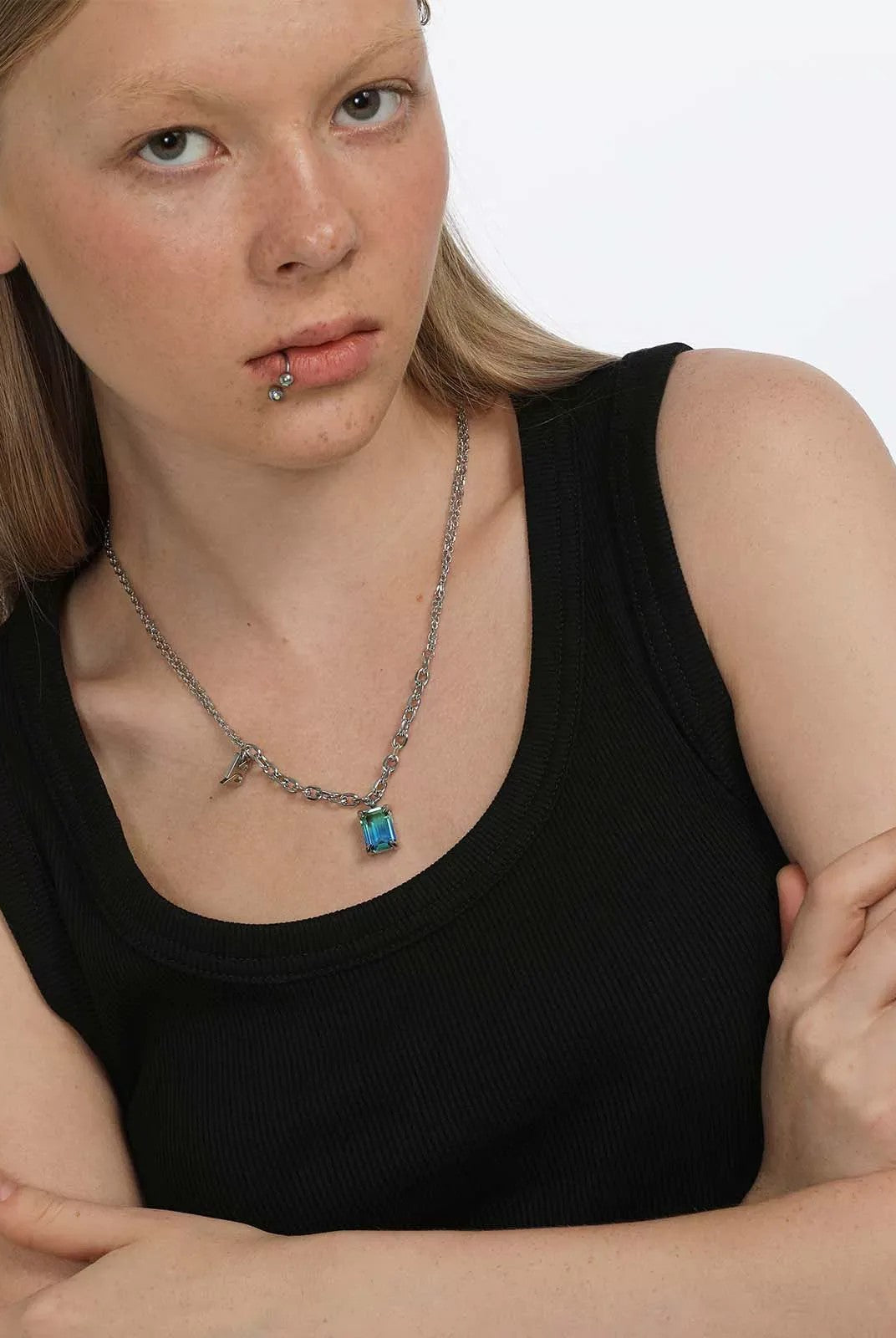 BLACKHEAD Gradient Tourmaline Pendant Necklace in Silver - On Model