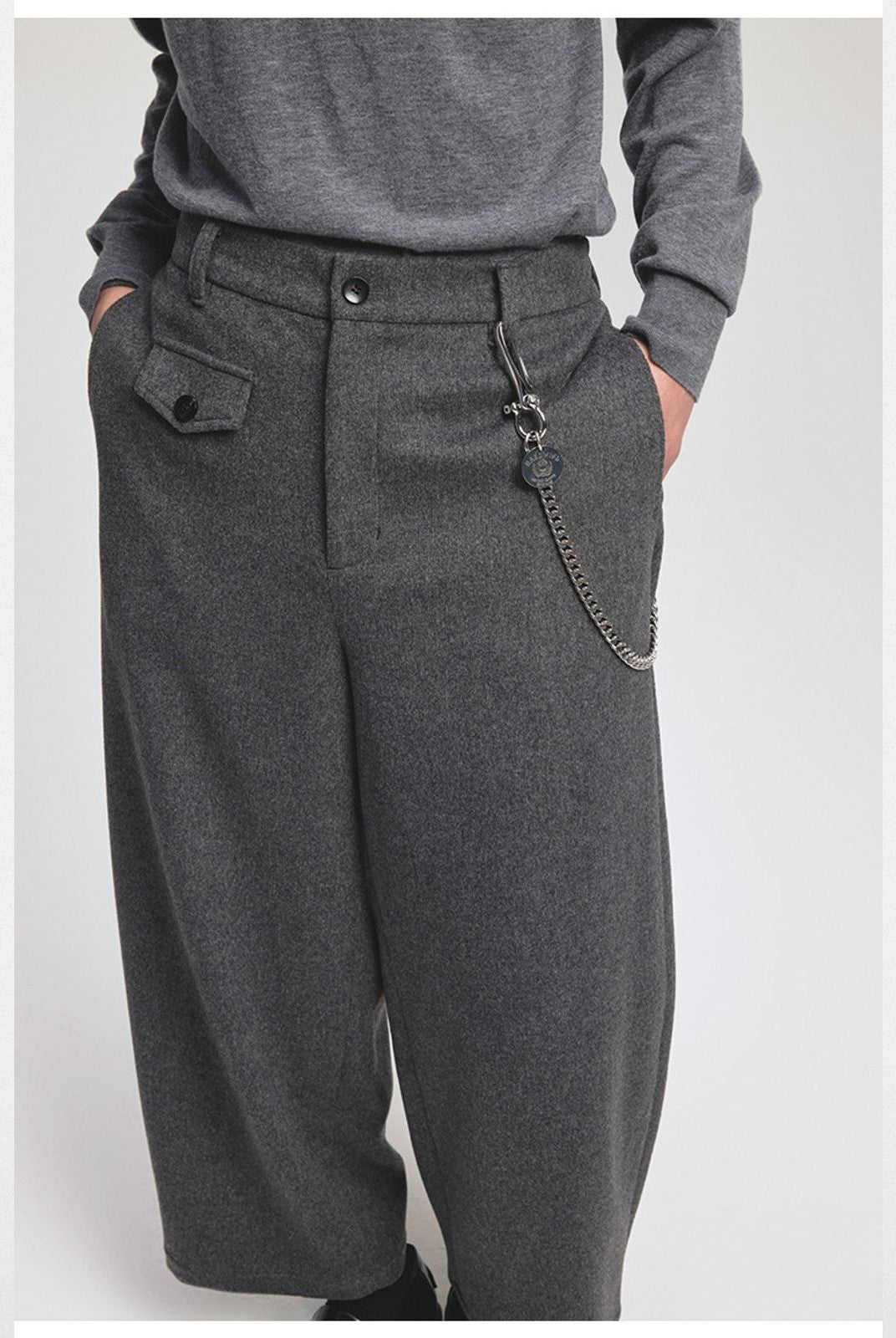 NANS Curved Leg Wool Blend Trousers in Gray - On Model