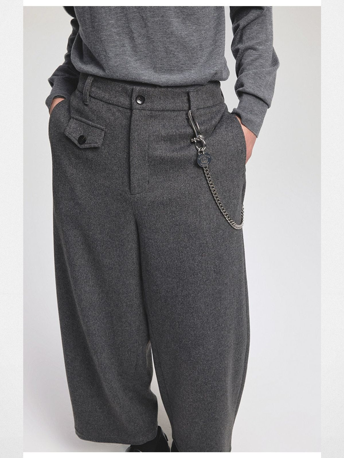 NANS Curved Leg Wool Blend Trousers in Gray - On Model