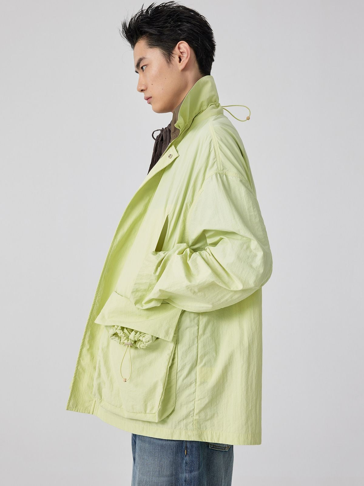 Simple Project Nylon Safari Jacket in Green - On Model