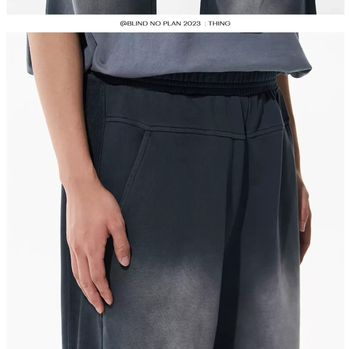 BLINDNOPLAN Washed Gradient Cotton Sweatpants in Gray - On Model