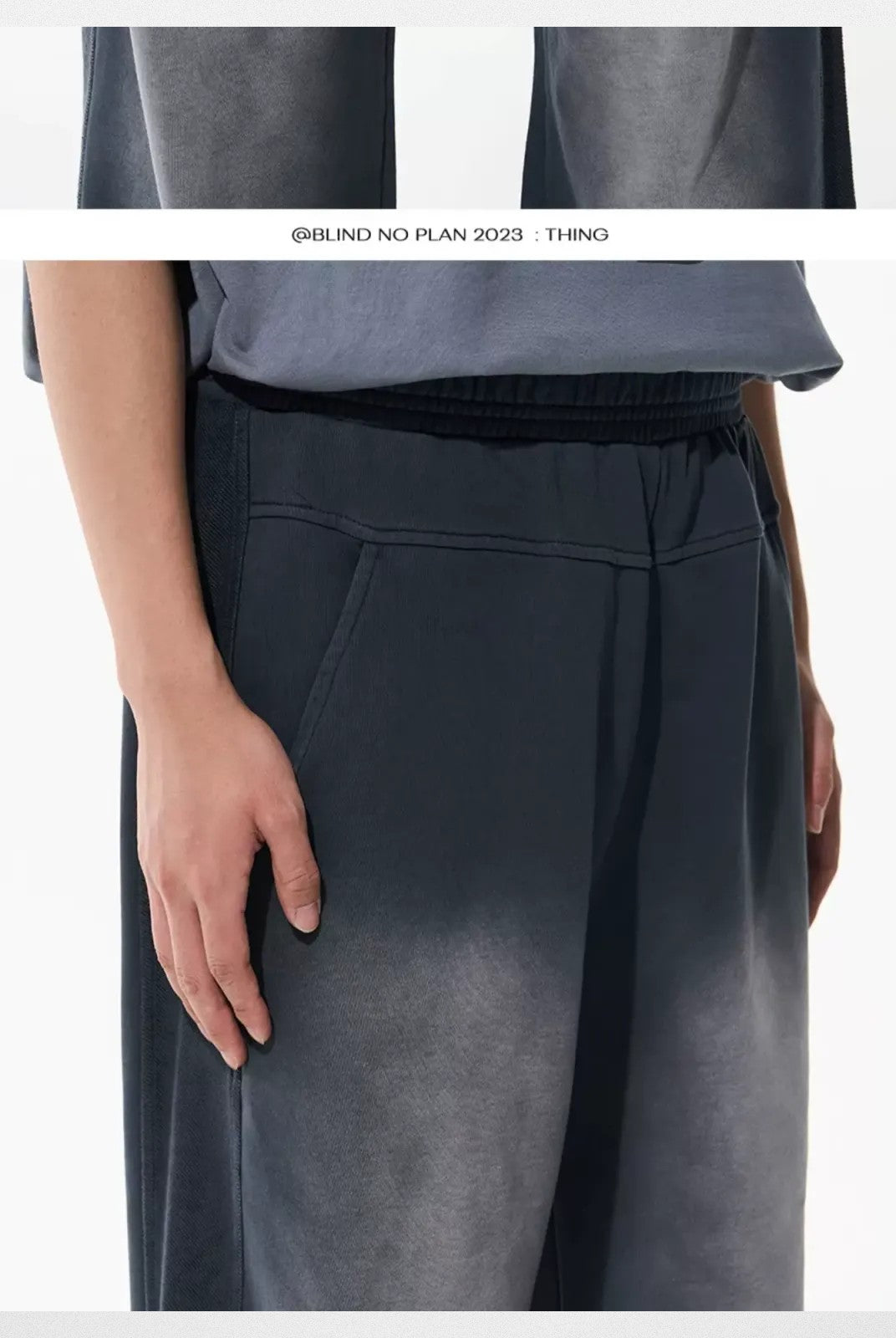 BLINDNOPLAN Washed Gradient Cotton Sweatpants in Gray - On Model