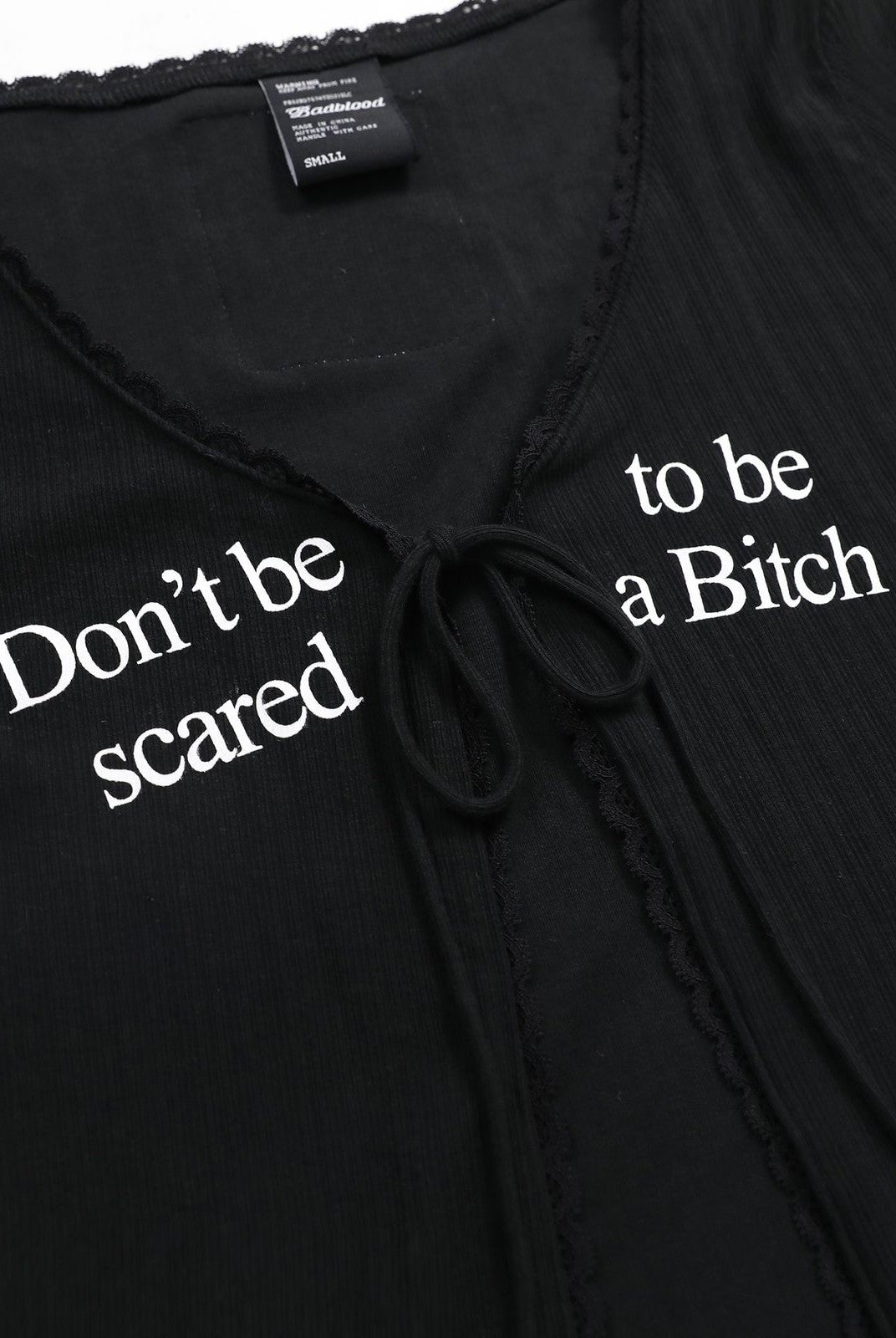 BADSEED Lace Trim Tie Front Cardigan in Black