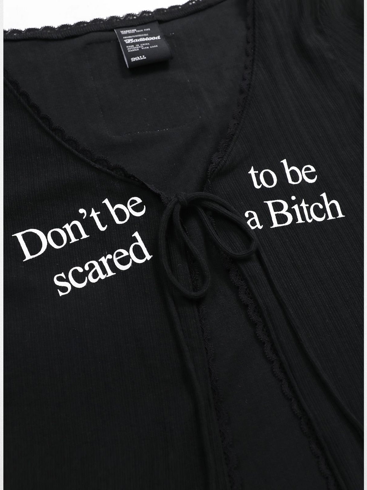 BADSEED Lace Trim Tie Front Cardigan in Black