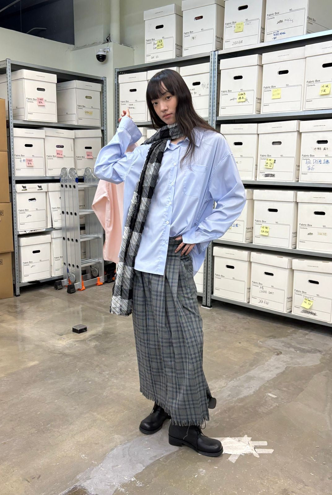 NeverSeez Plaid Pleated Skirt with Detachable Waist in Gray - On Model