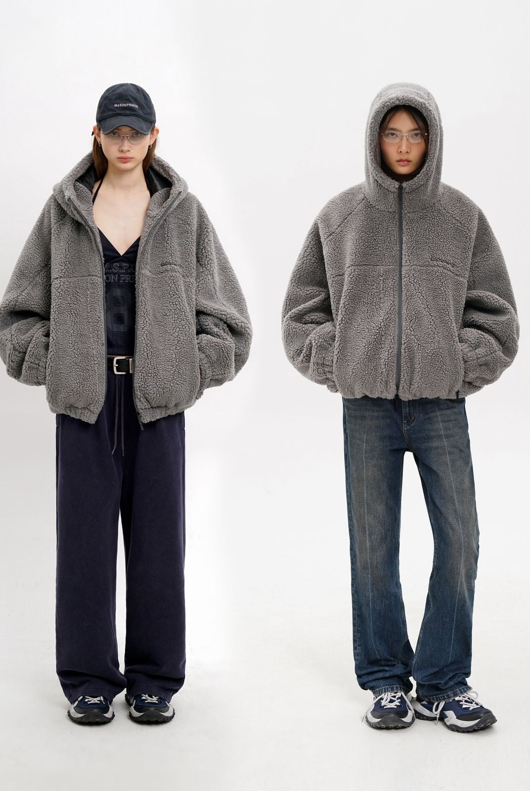 MasonPrince Contrast Logo Fleece Hooded Jacket in Gray - On Model