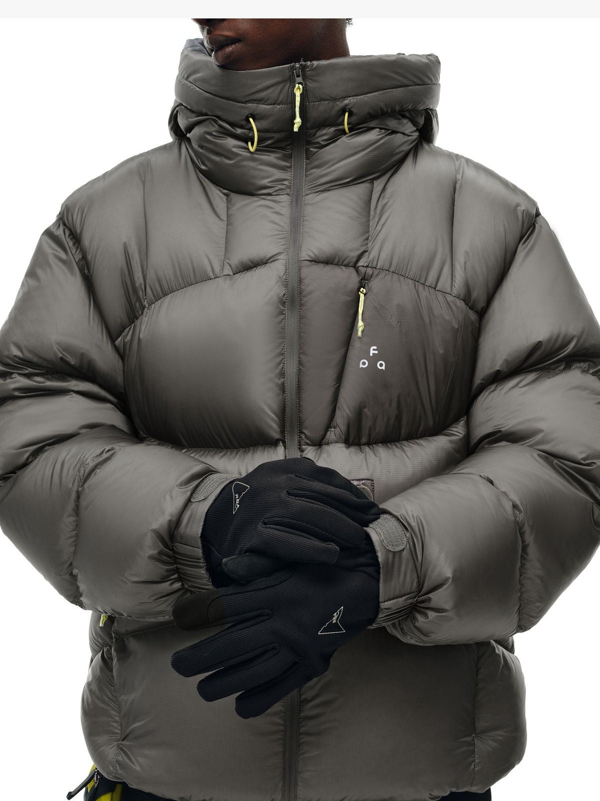 FPA 800FP Contrast Pocket Hooded Puffer in Gray - On Male Model