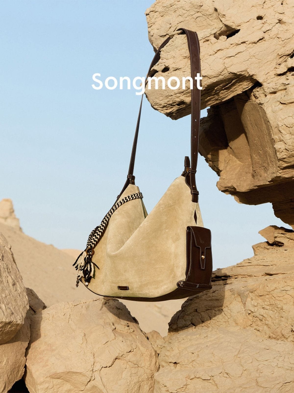 Songmont Large Suede Laptop Hobo in Beige - Lifestyle