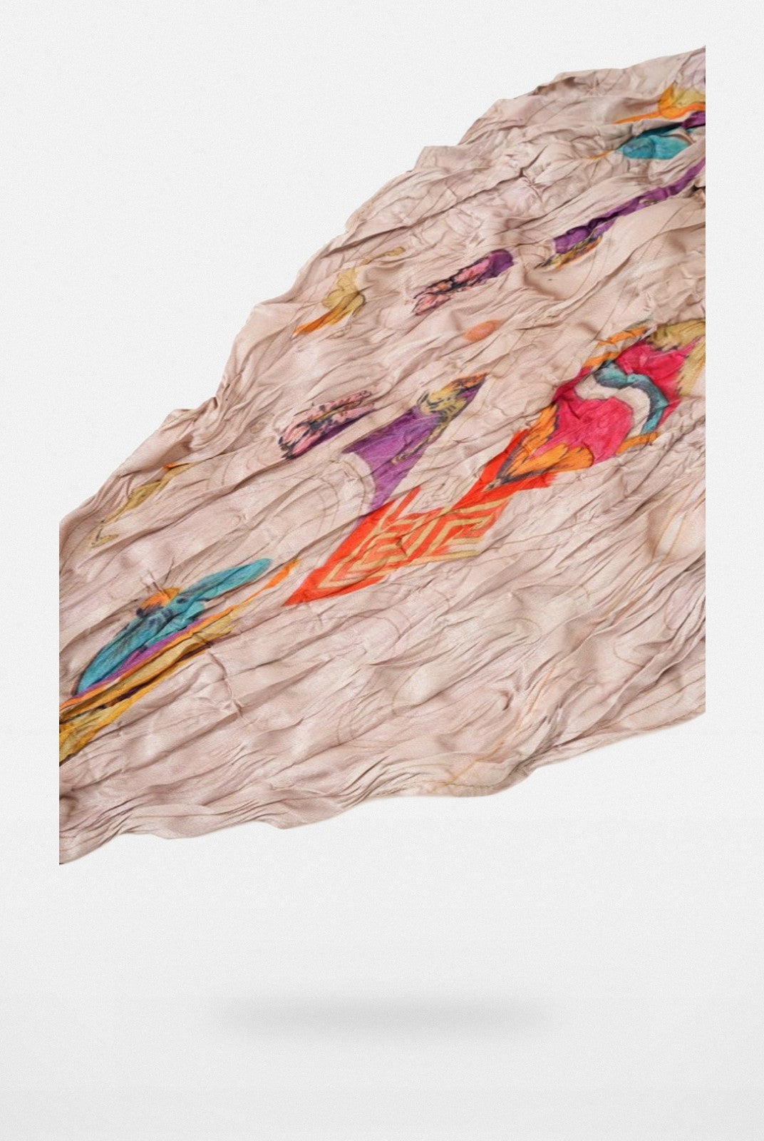 Retro 21 Irregular Pleated Vintage Print Scarf in Beige - Detail