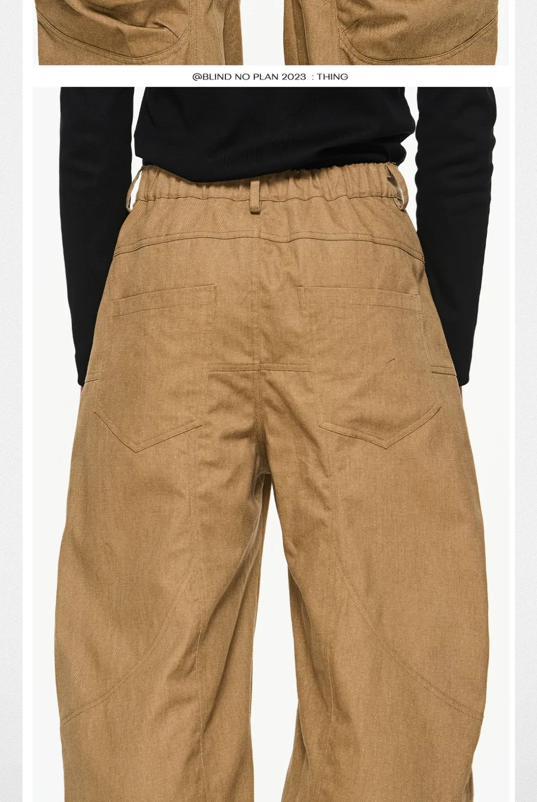 BLINDNOPLAN Irregular Pleated 3D Cut Cargo Pants in Beige - On Model