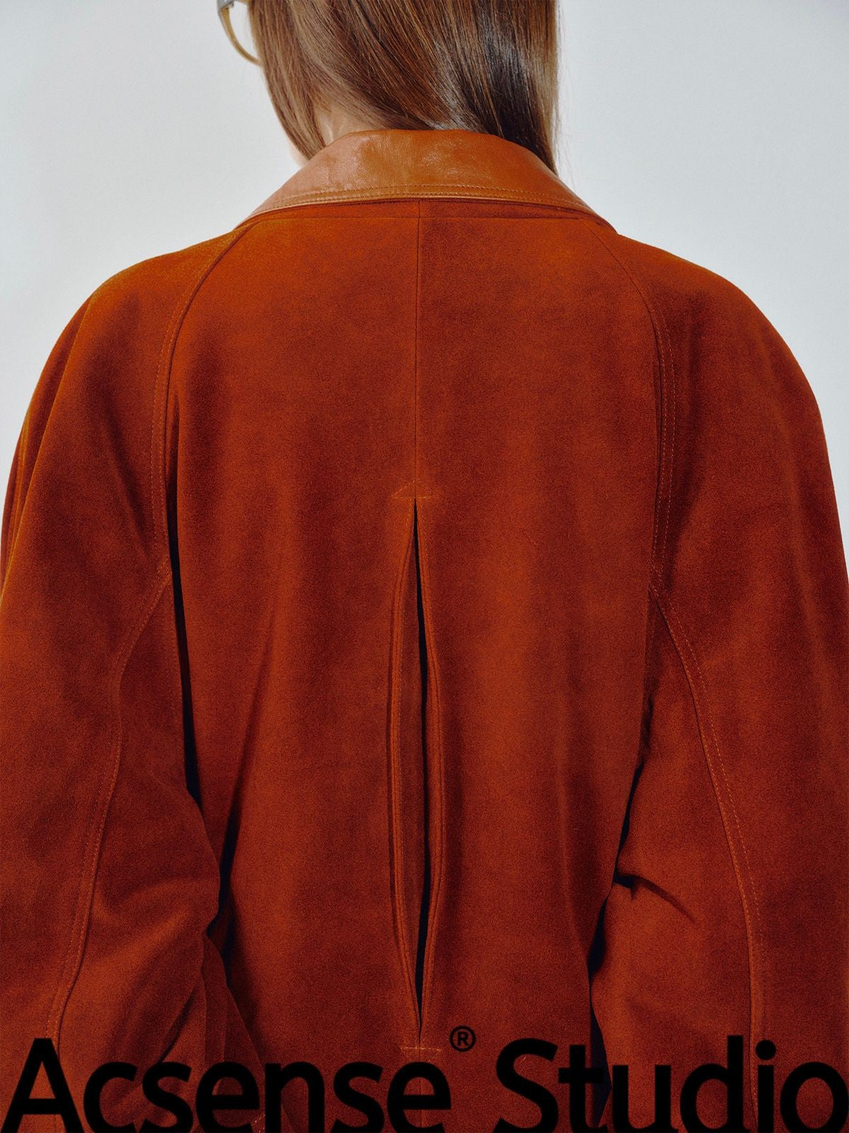 ACSENSE STUDIO Slouchy Padded Leather Coat in Brown - On Model