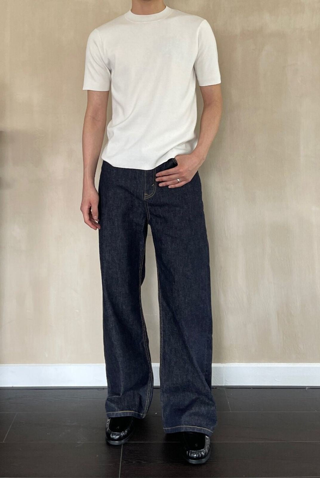 AFterTaste Drop 8 Red Selvedge Raw Denim Jeans in Denim - On Model