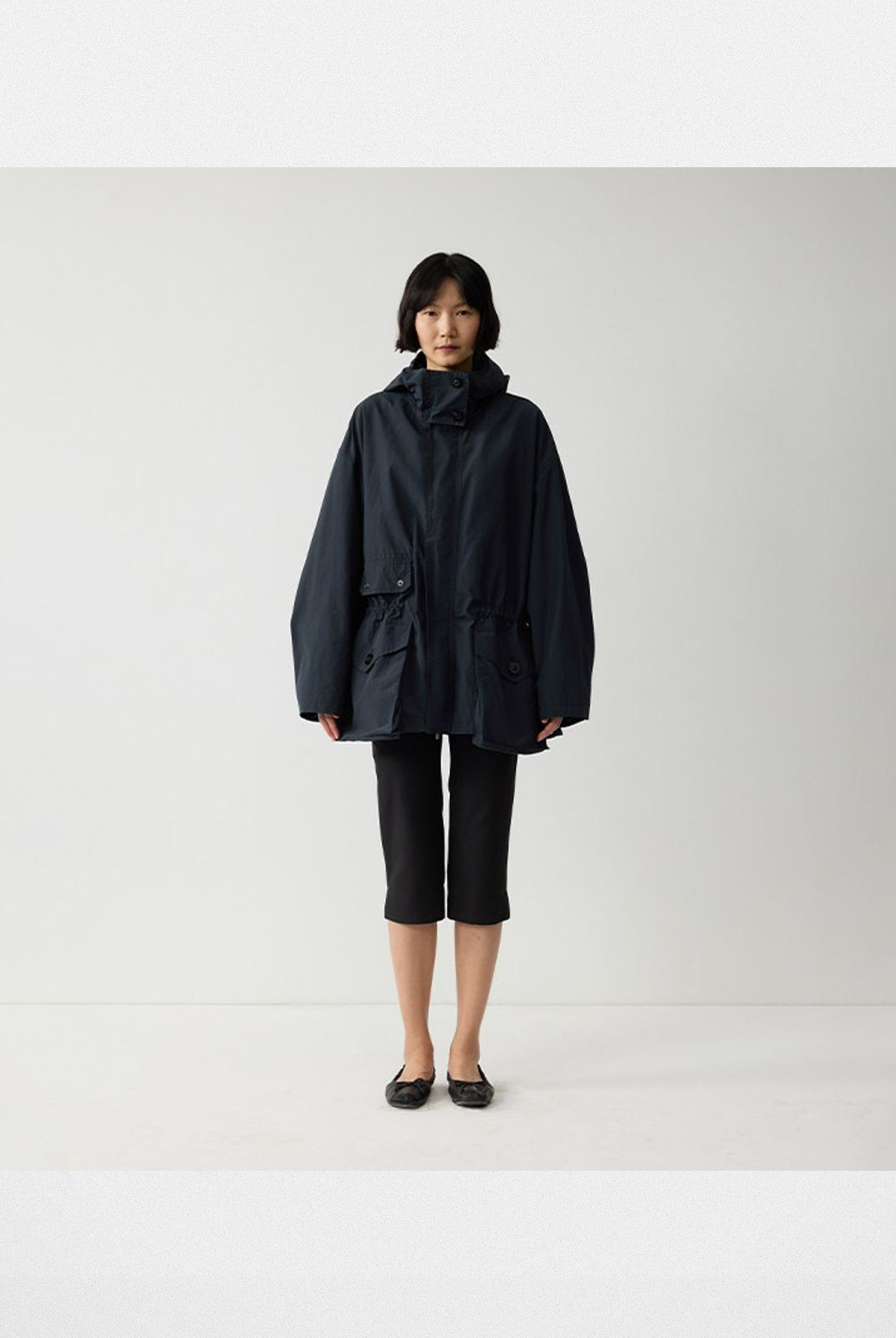 RandomPiece Cotton Nylon Utility Jacket in Navy Blue - On Model