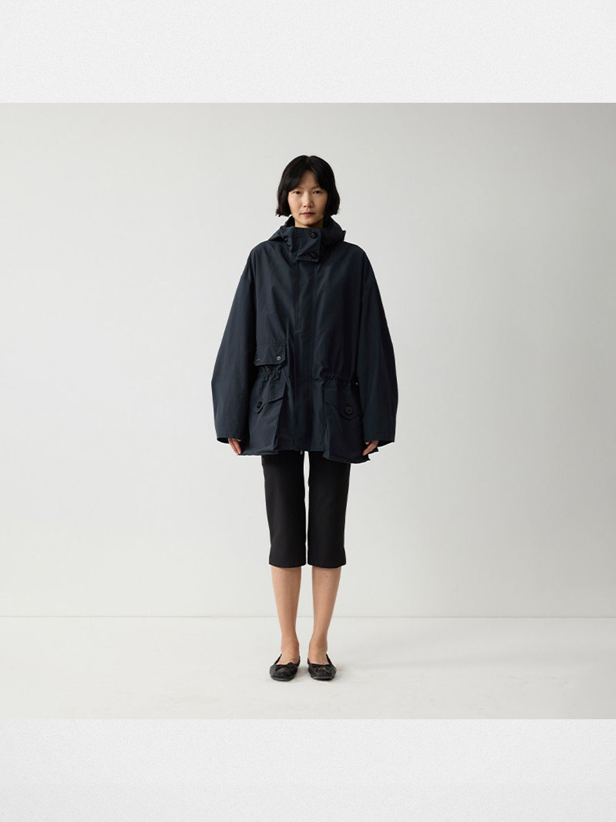 RandomPiece Cotton Nylon Utility Jacket in Navy Blue - On Model