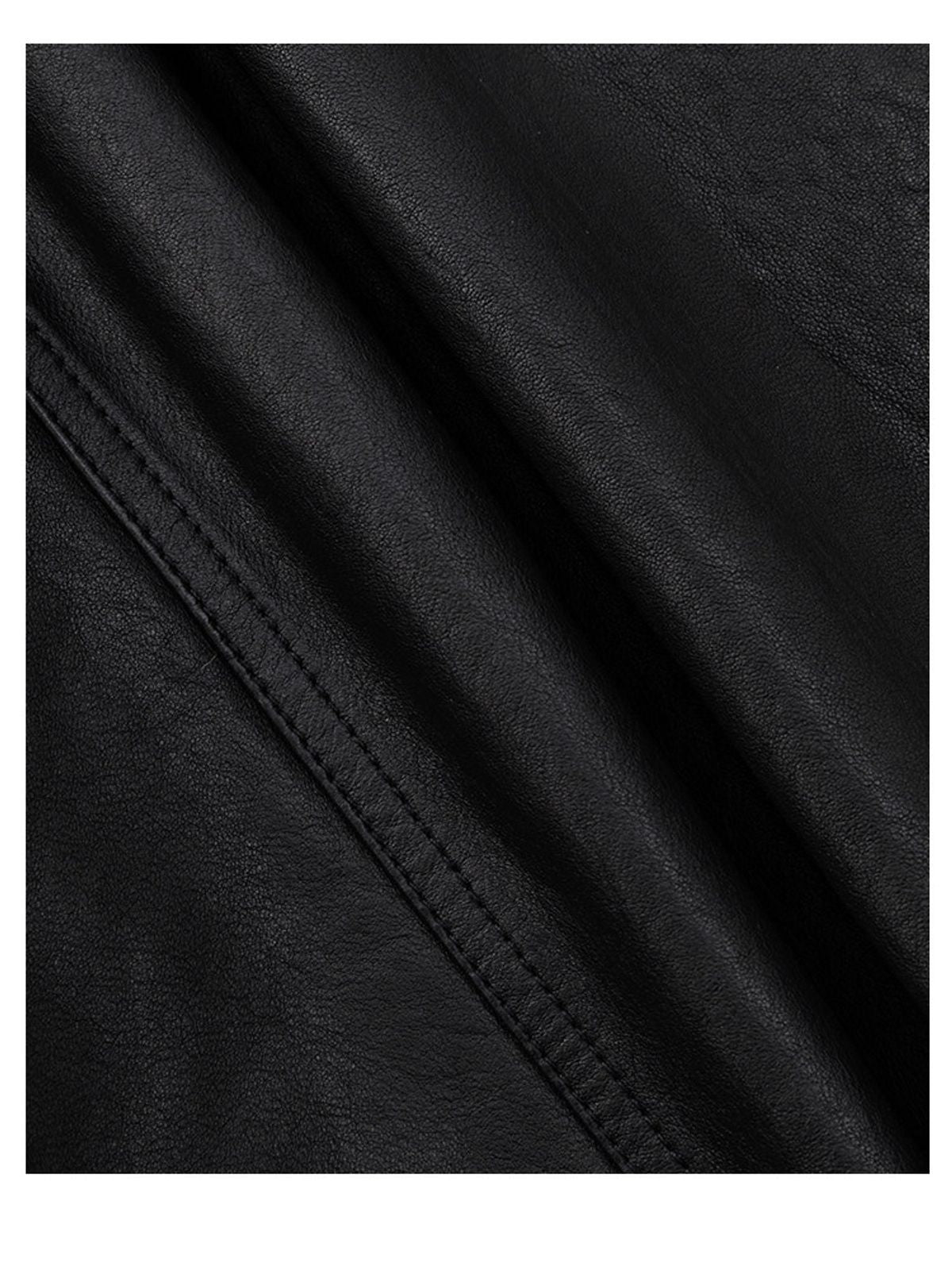 ACSENSE STUDIO Vintage Style Sheepskin Leather Jacket in Black - Detail