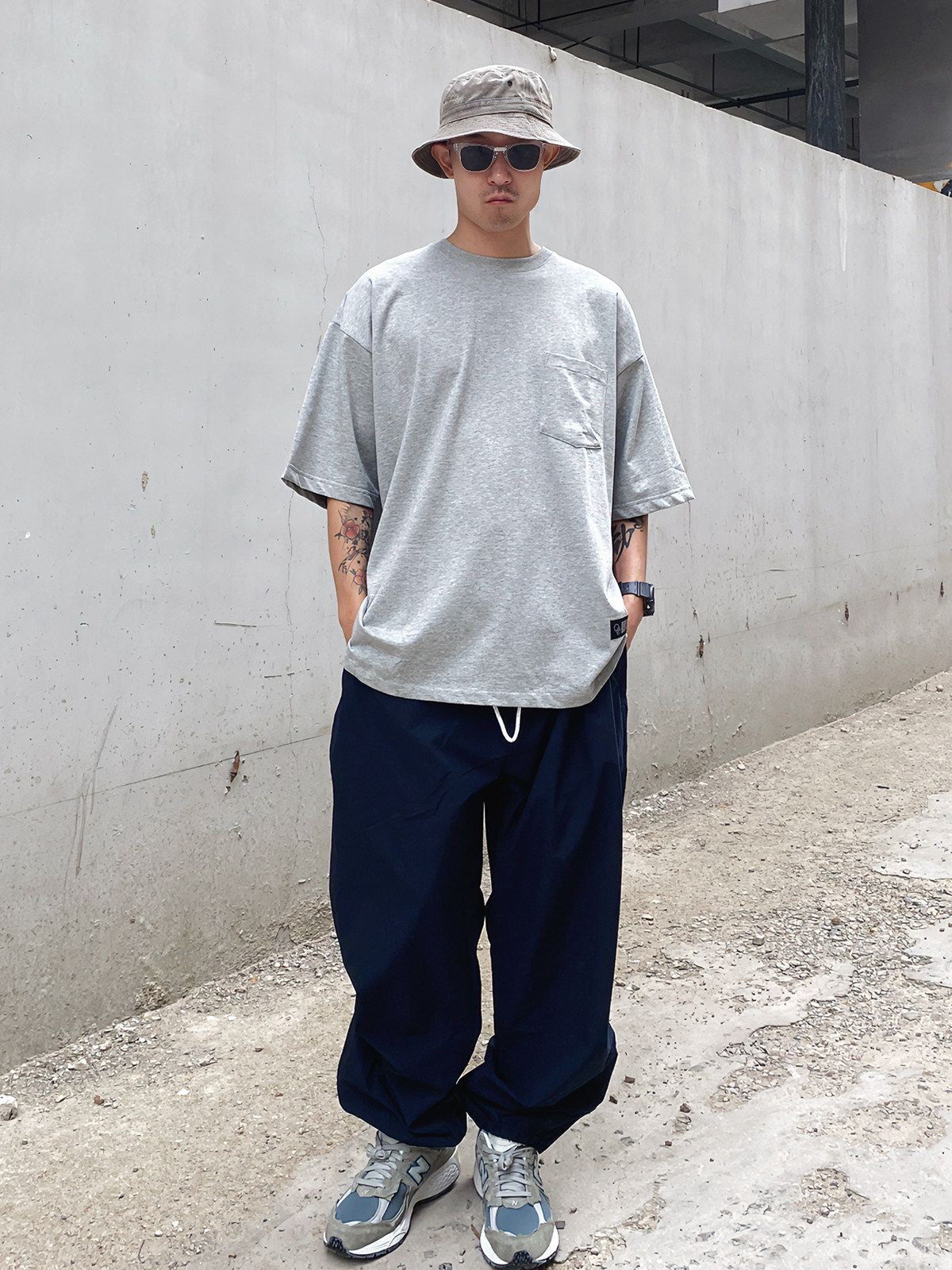 SODA Nylon Tapered Training Pants in Navy Blue - On Model