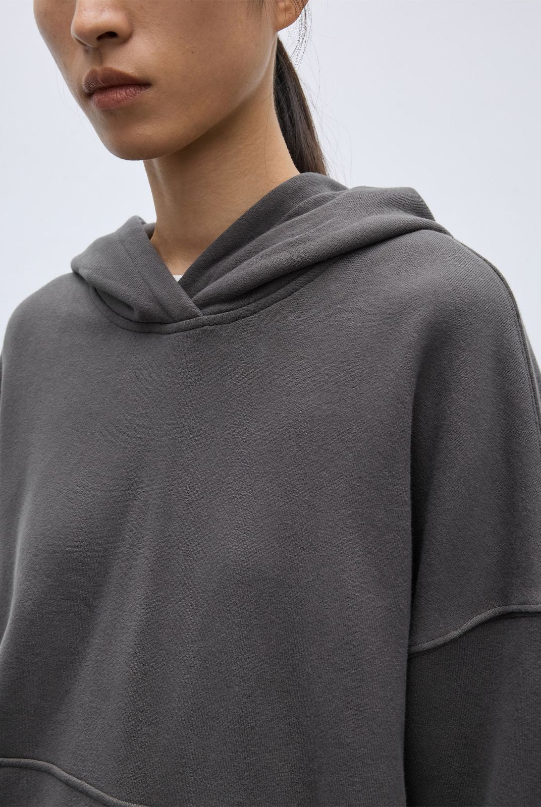 RandomPiece Oversized Cotton Kapok Hoodie in Gray - On Model