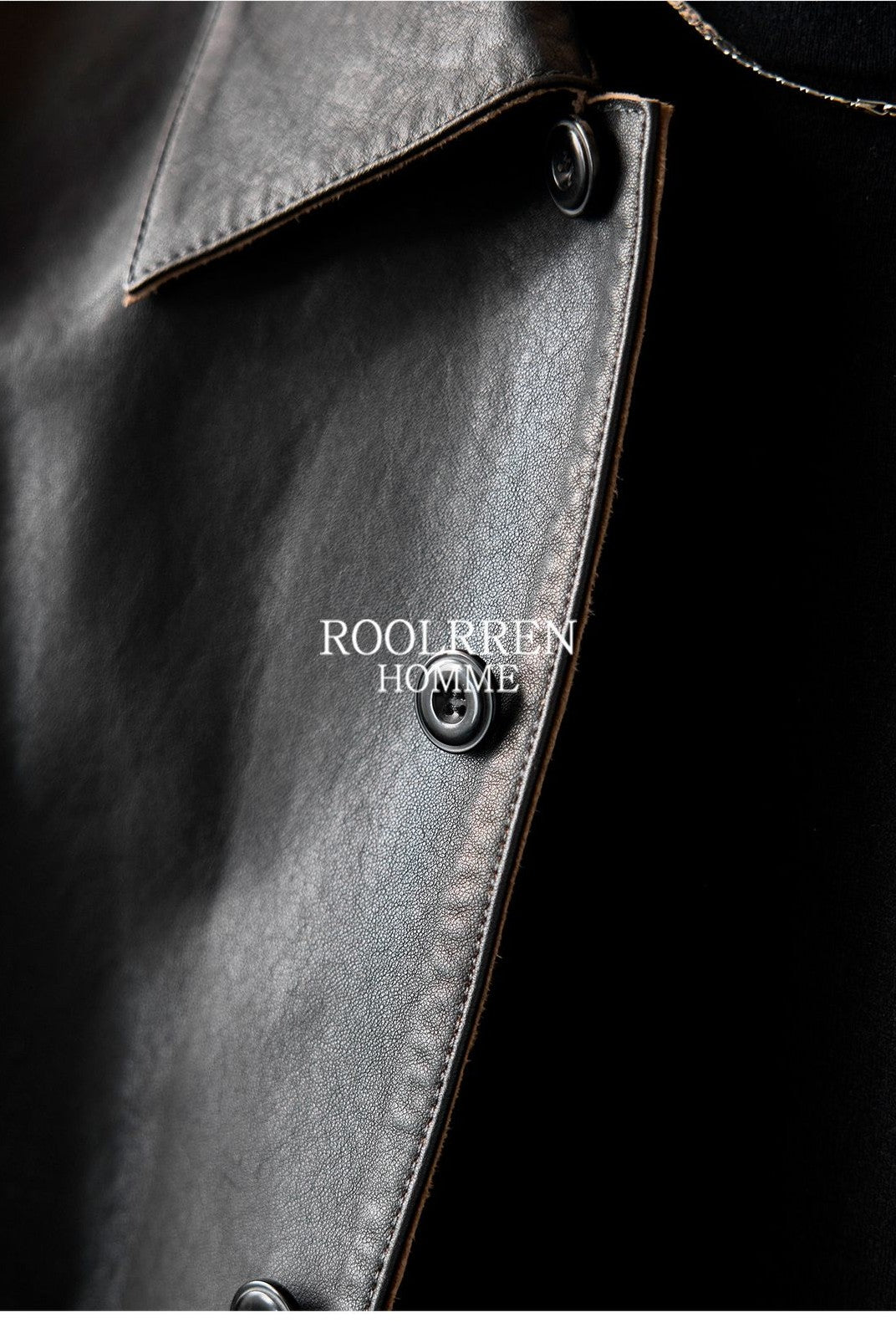 Roolrren homme Vegetable Tanned Sheepskin Shirt Jacket in Black - Detail