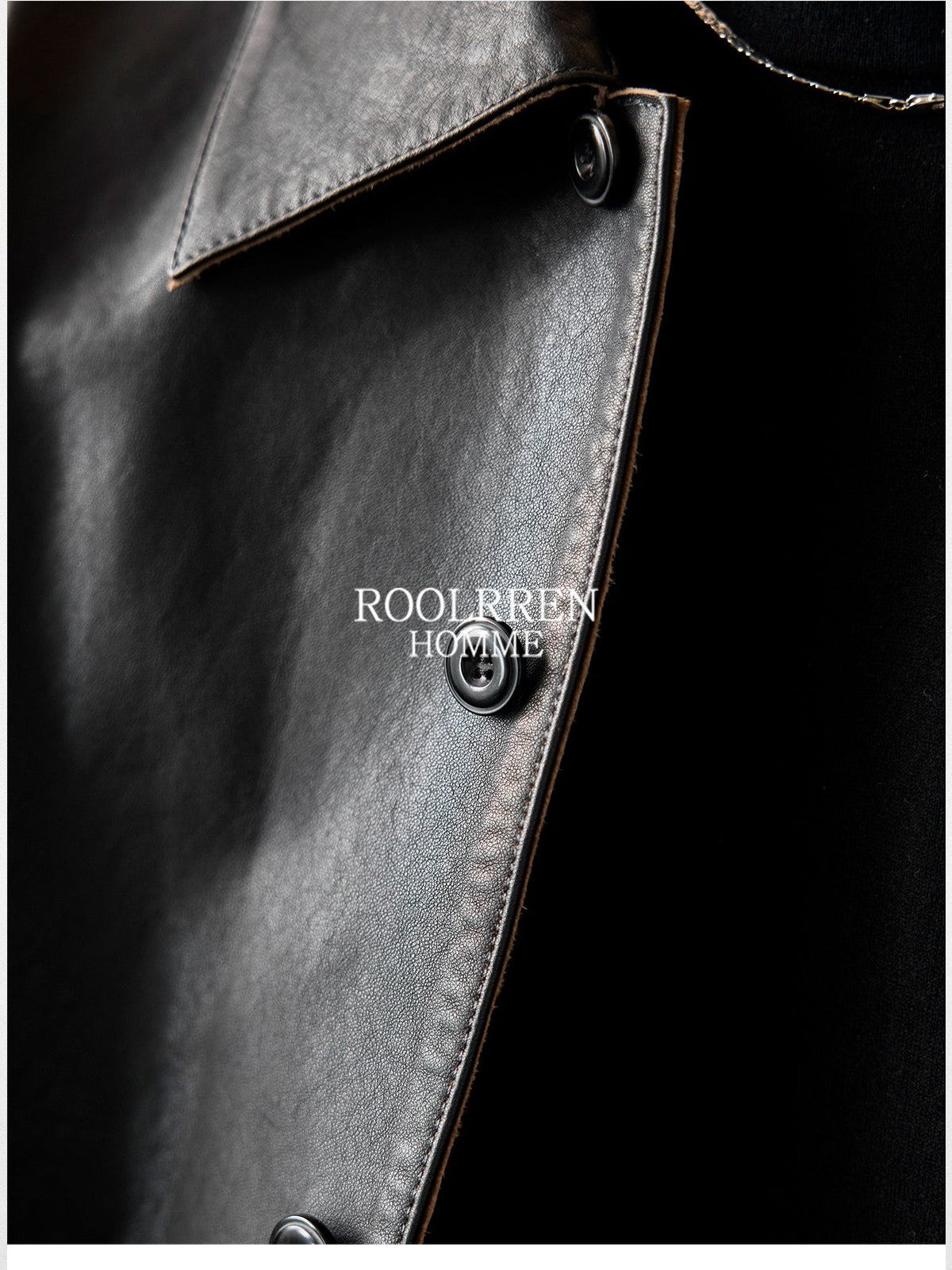 Roolrren homme Vegetable Tanned Sheepskin Shirt Jacket in Black - Detail
