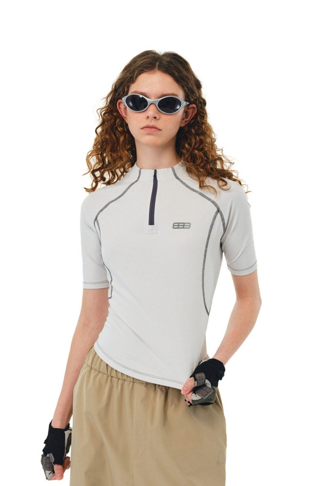 FPA Sorona Knit Half Zip Top in Gray - On Model