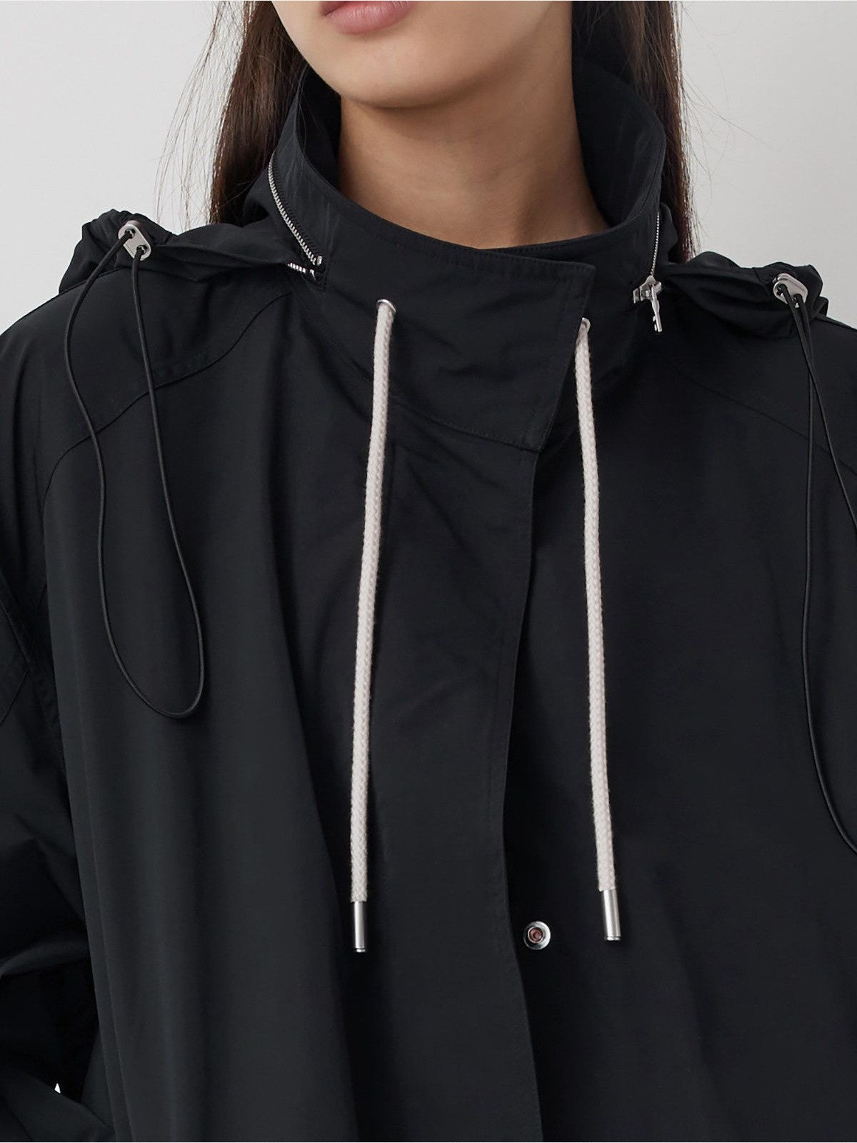 RandomPiece Stowable Hood Triacetate Jacket in Black - Detail
