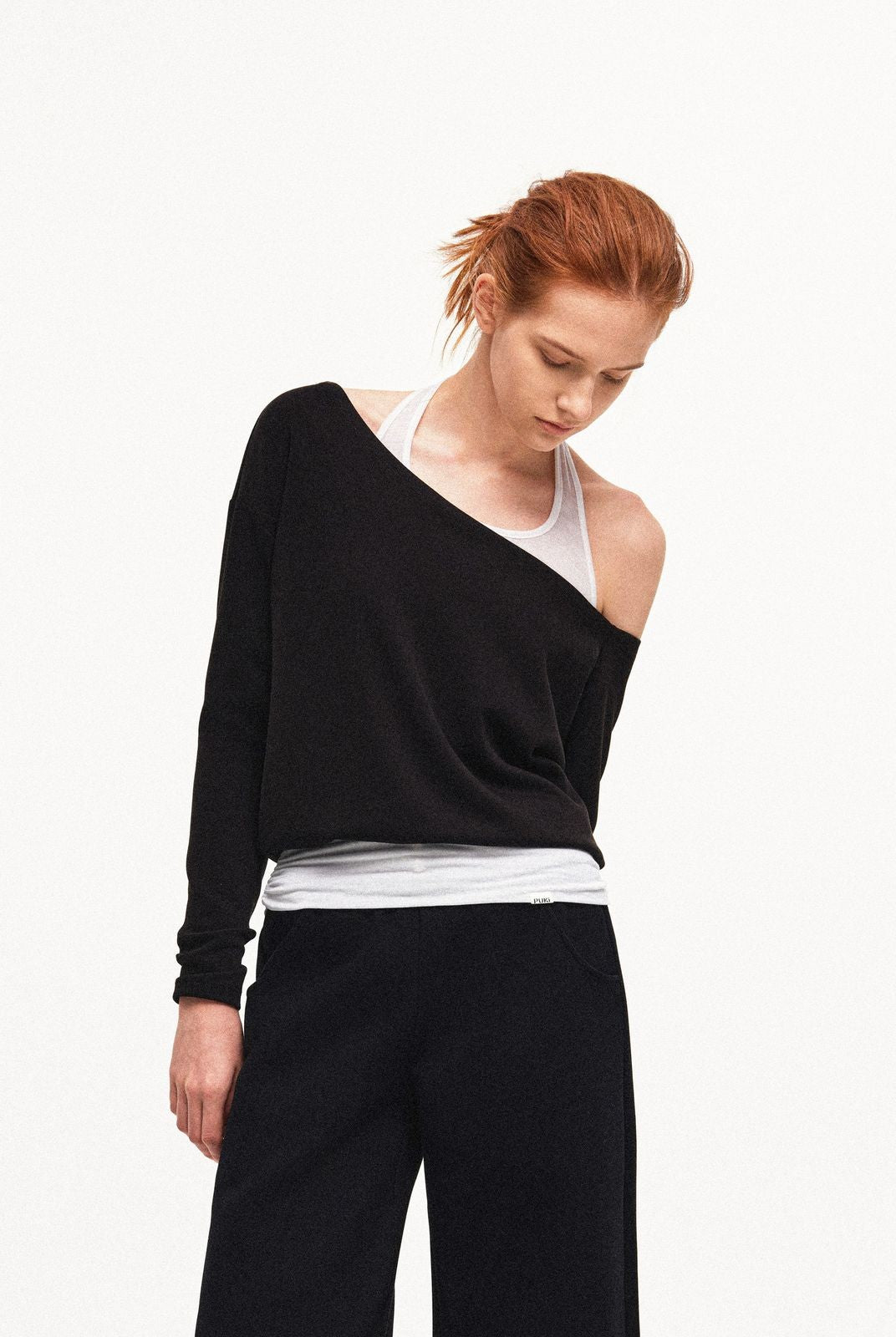 PUKI Mock Layered Halter Sweatshirt in Black - On Model