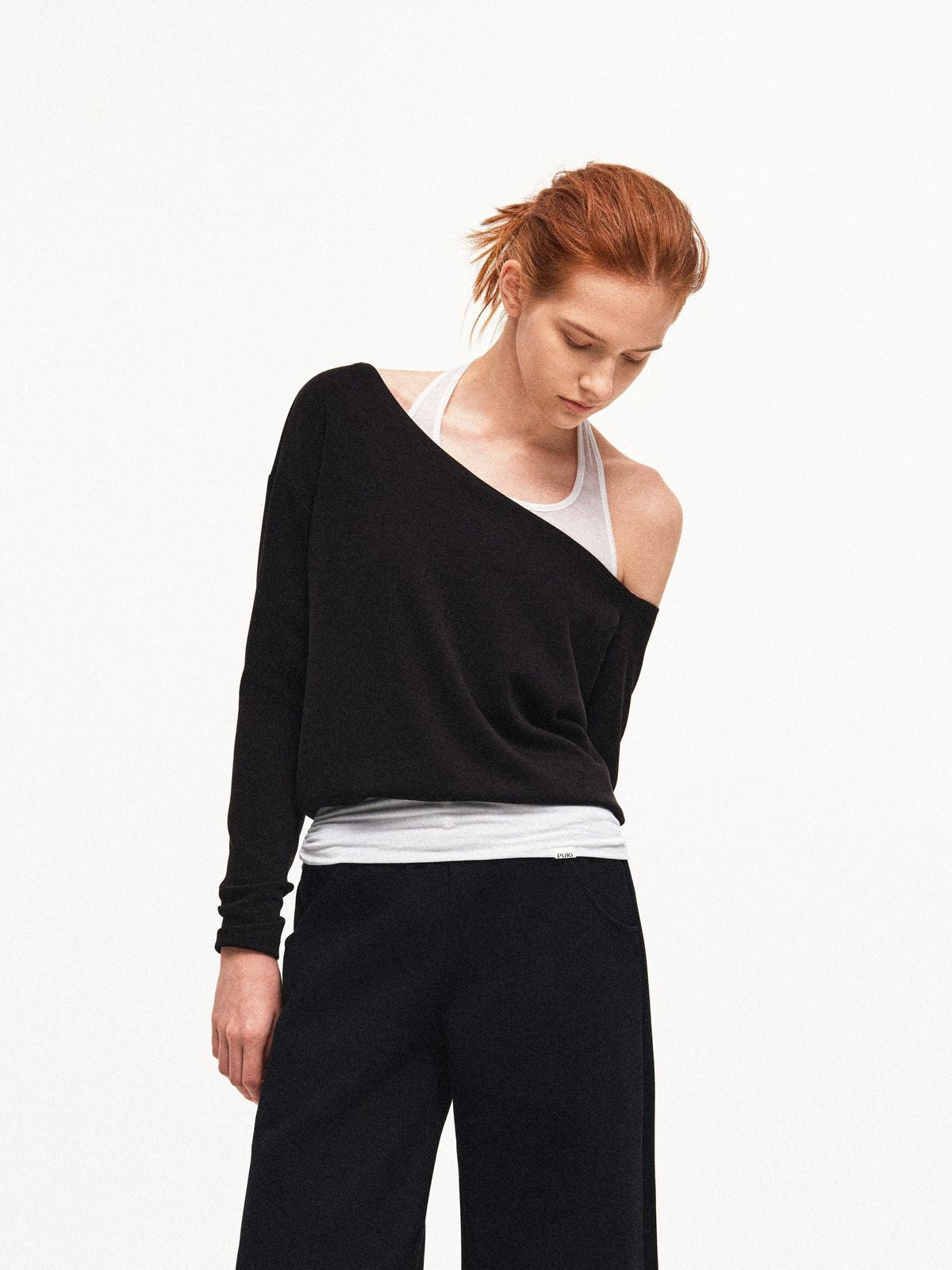 PUKI Mock Layered Halter Sweatshirt in Black - On Model