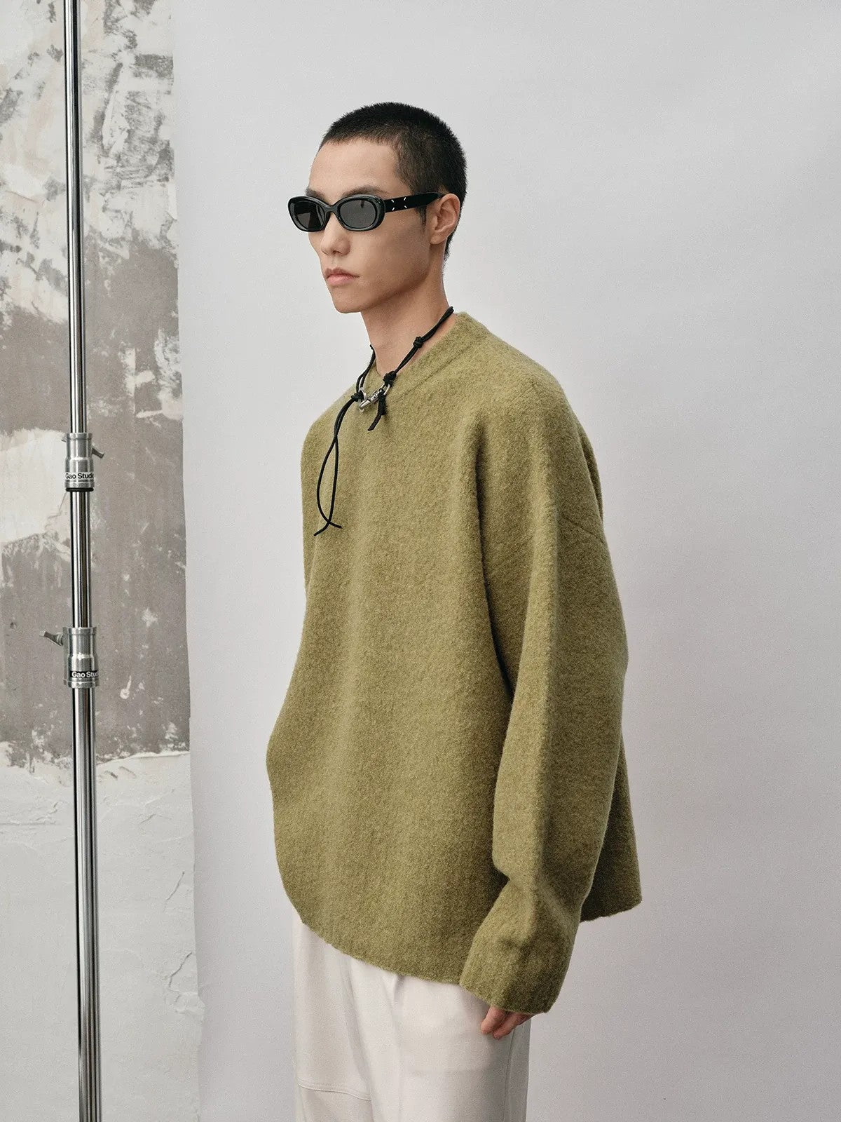NANS Heavyweight Boucl Wool Sweater in Olive