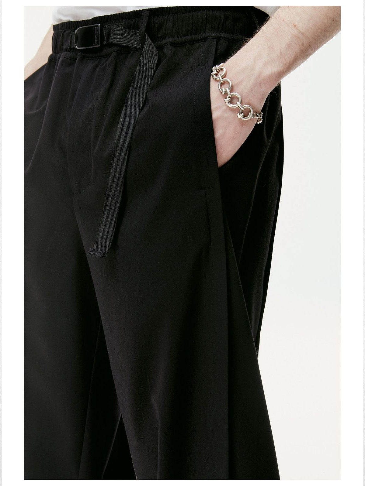 Simple Project Quick Release Belt Straight Leg Trousers in Black - On Model