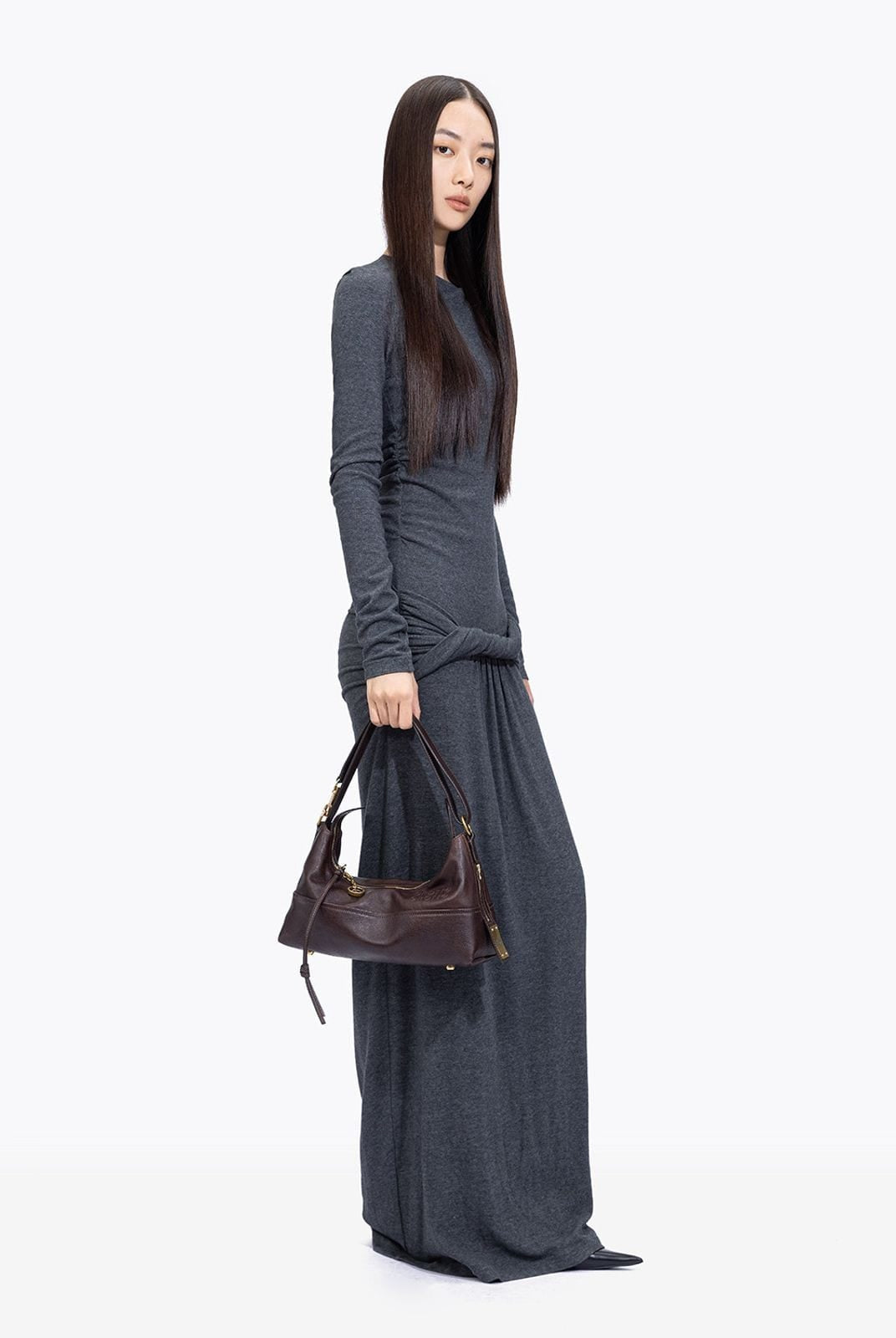 Grotto ArkHobo Small Calfskin Shoulder Bag in Brown - On Female Model