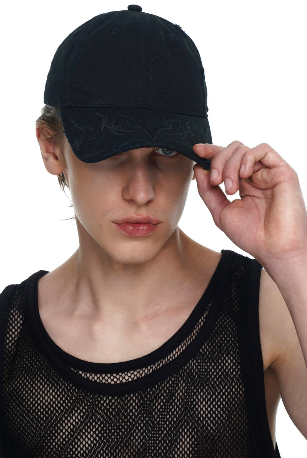 BLACKHEAD Distressed Embroidered Baseball Cap in Purple - On Model