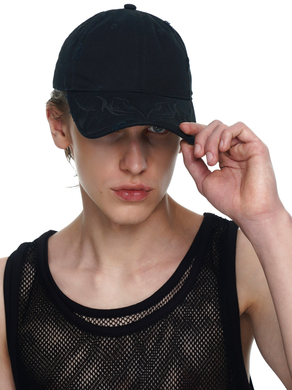 BLACKHEAD Distressed Embroidered Baseball Cap in Purple - On Male Model