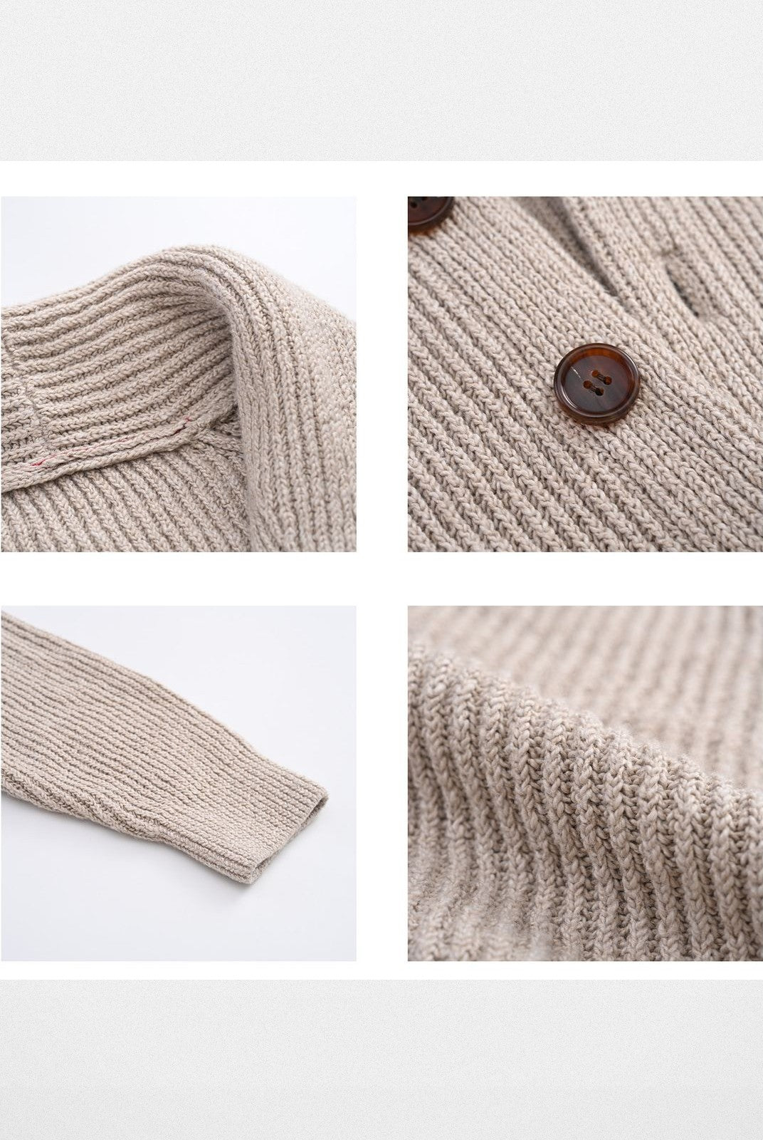 Roolrren Homme Shawl Collar Cotton Blend Cardigan in Beige - Detail