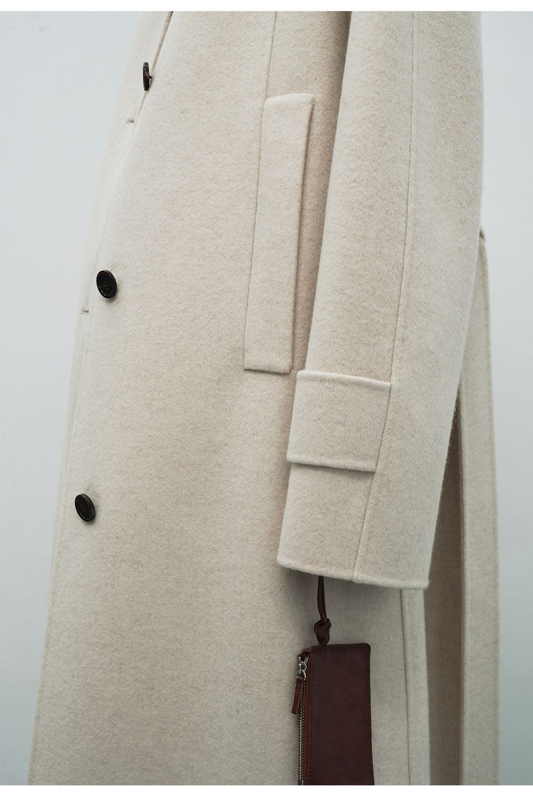 RandomPiece Wool Camel Hair Stand Collar Coat in White - Detail