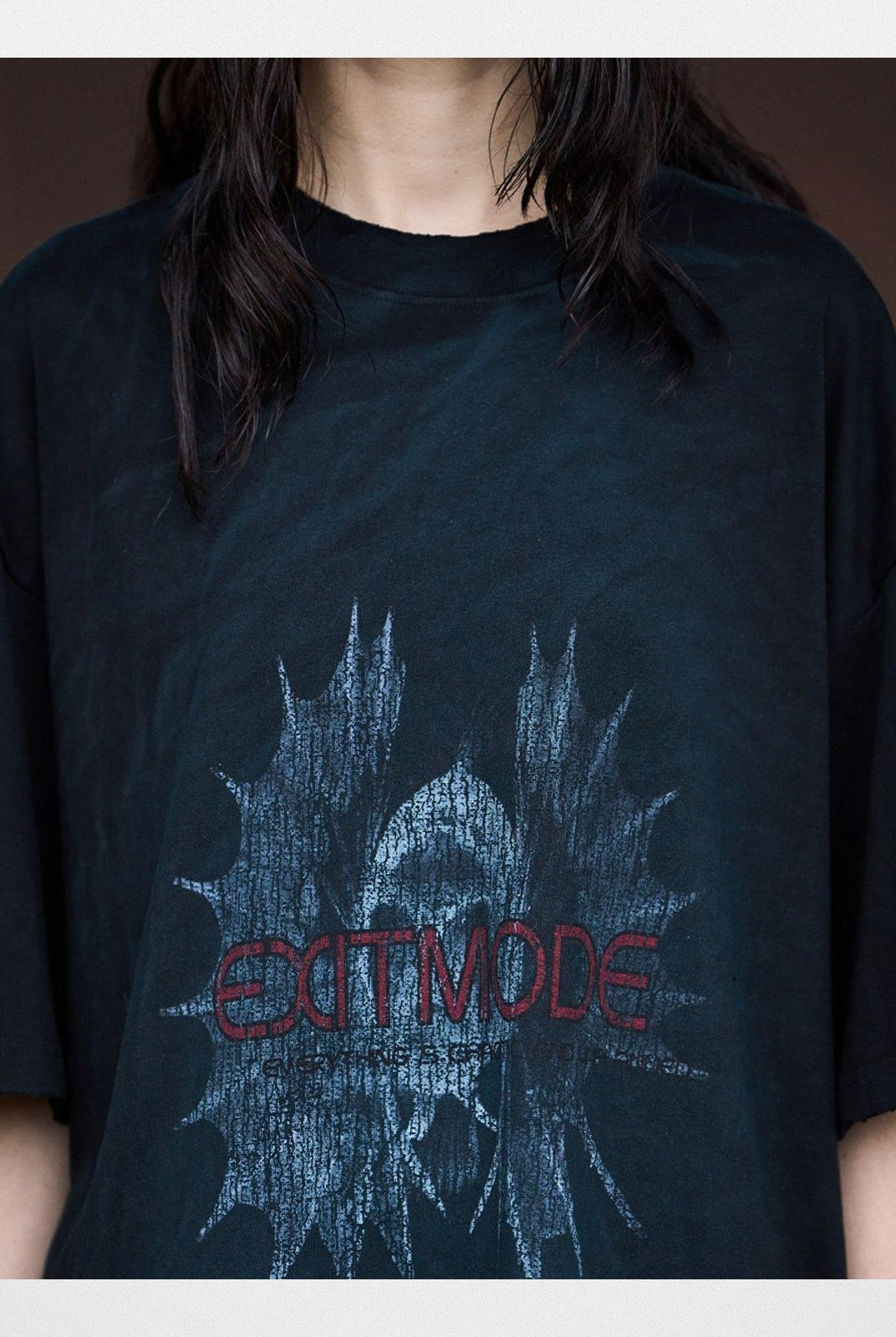 BLINDNOPLAN Washed Distressed Crackle Print Tee in Black - On Model