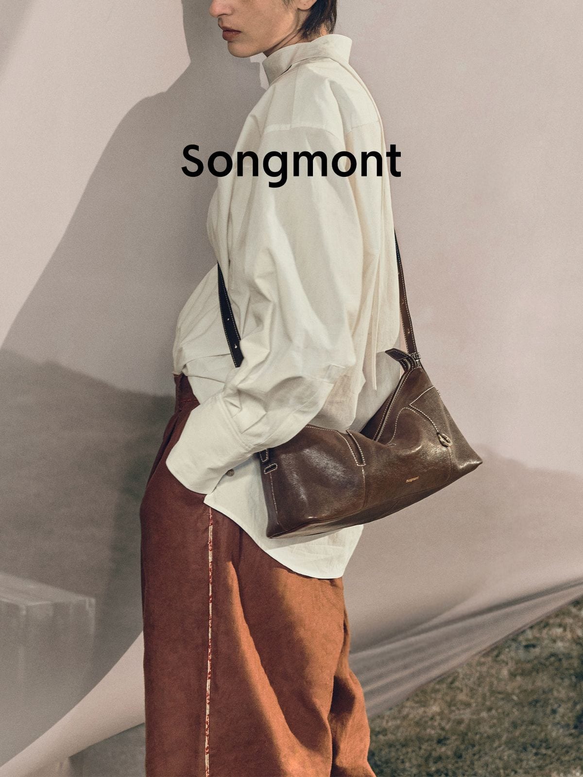 Songmont Vegetable Tanned Leather Hobo in Brown - On Model