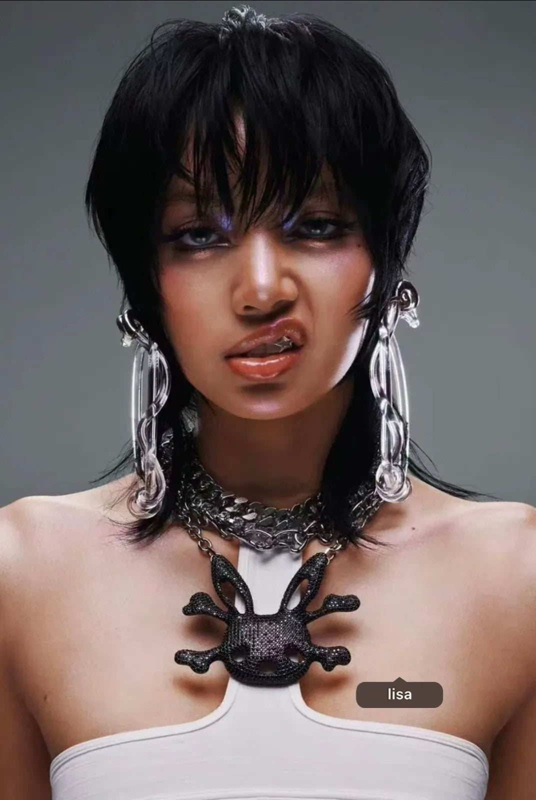 CFIERCE Rabbit Skull Necklace in Black - On Model