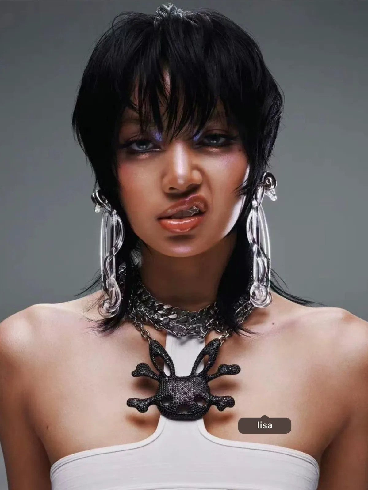 CFIERCE Rabbit Skull Necklace in Black - On Model