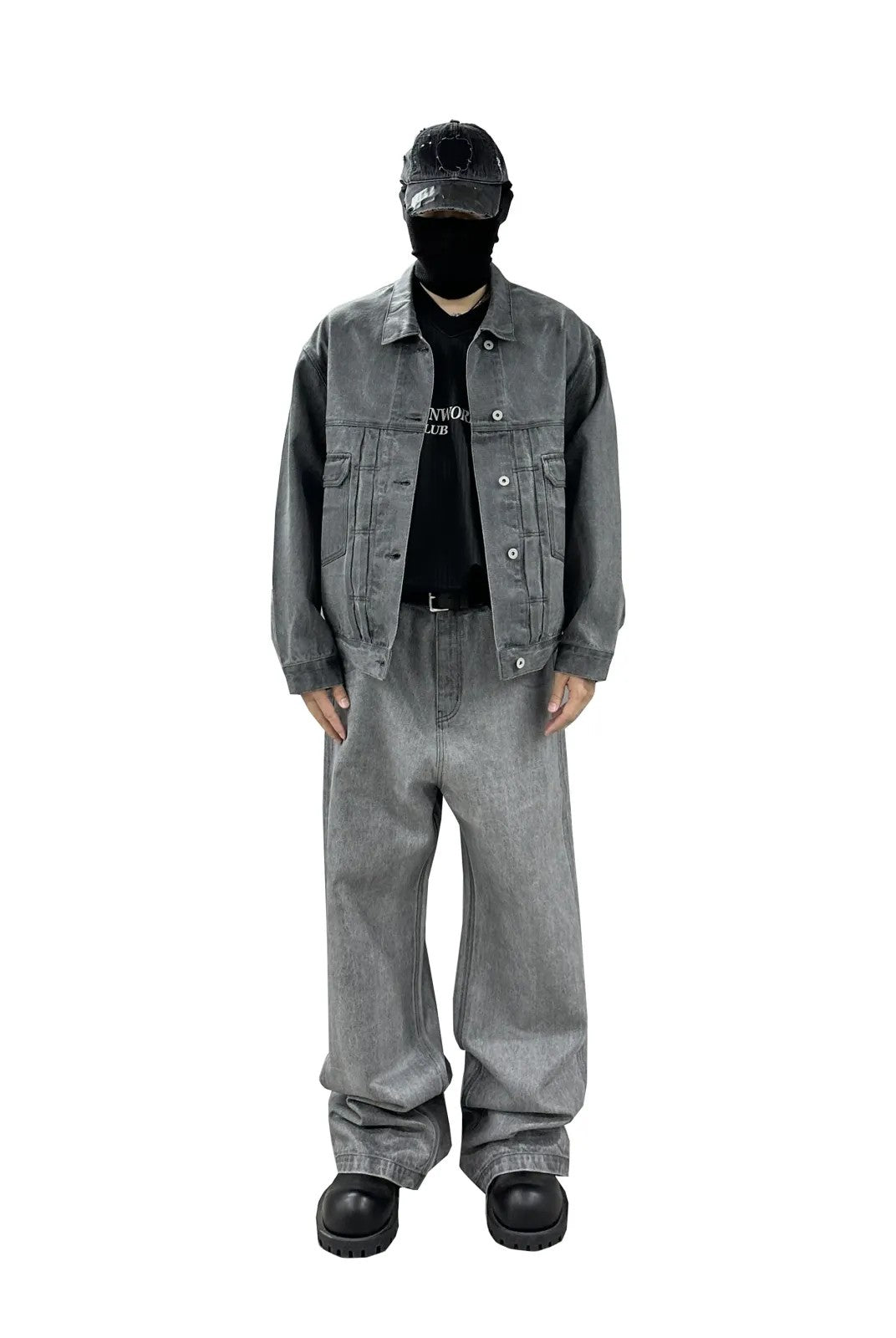 UNKNOWNWORLD Washed Waxed Wide Leg Jeans in Gray