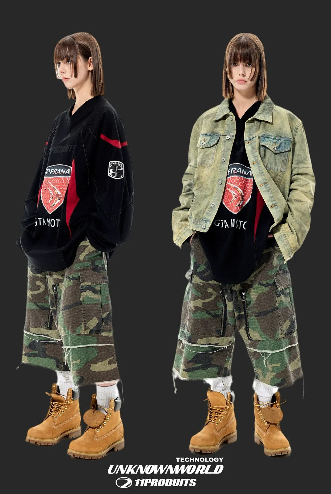 UNKNOWNWORLD Raw Edge Camo Cargo Shorts in Green - On Model