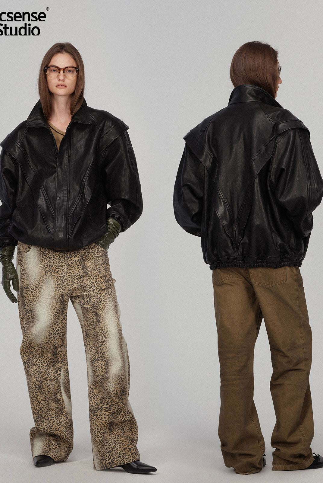 ACSENSE STUDIO Triangle Cut Sheepskin Jacket in Black - On Model