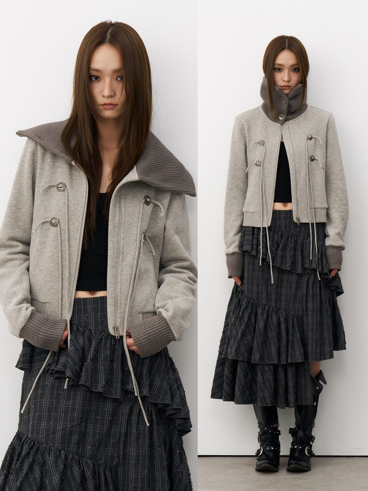 THELIGHT OFFICIAL Contrast Collar Heavyweight Jacket in Gray - On Model