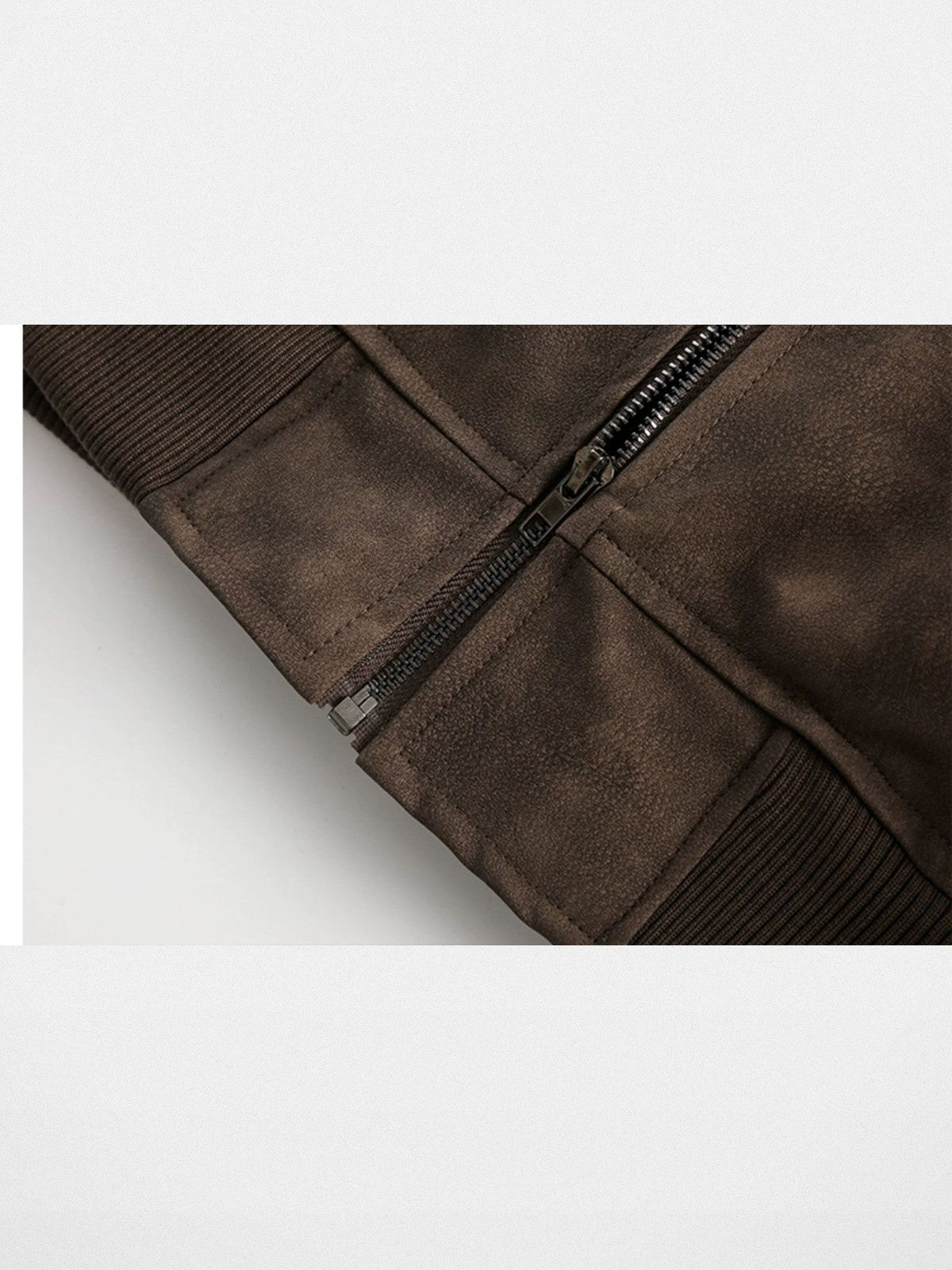 BIGGOLD STUDIO Layered Hooded Faux Leather Bomber in Brown - Detail #color_brown