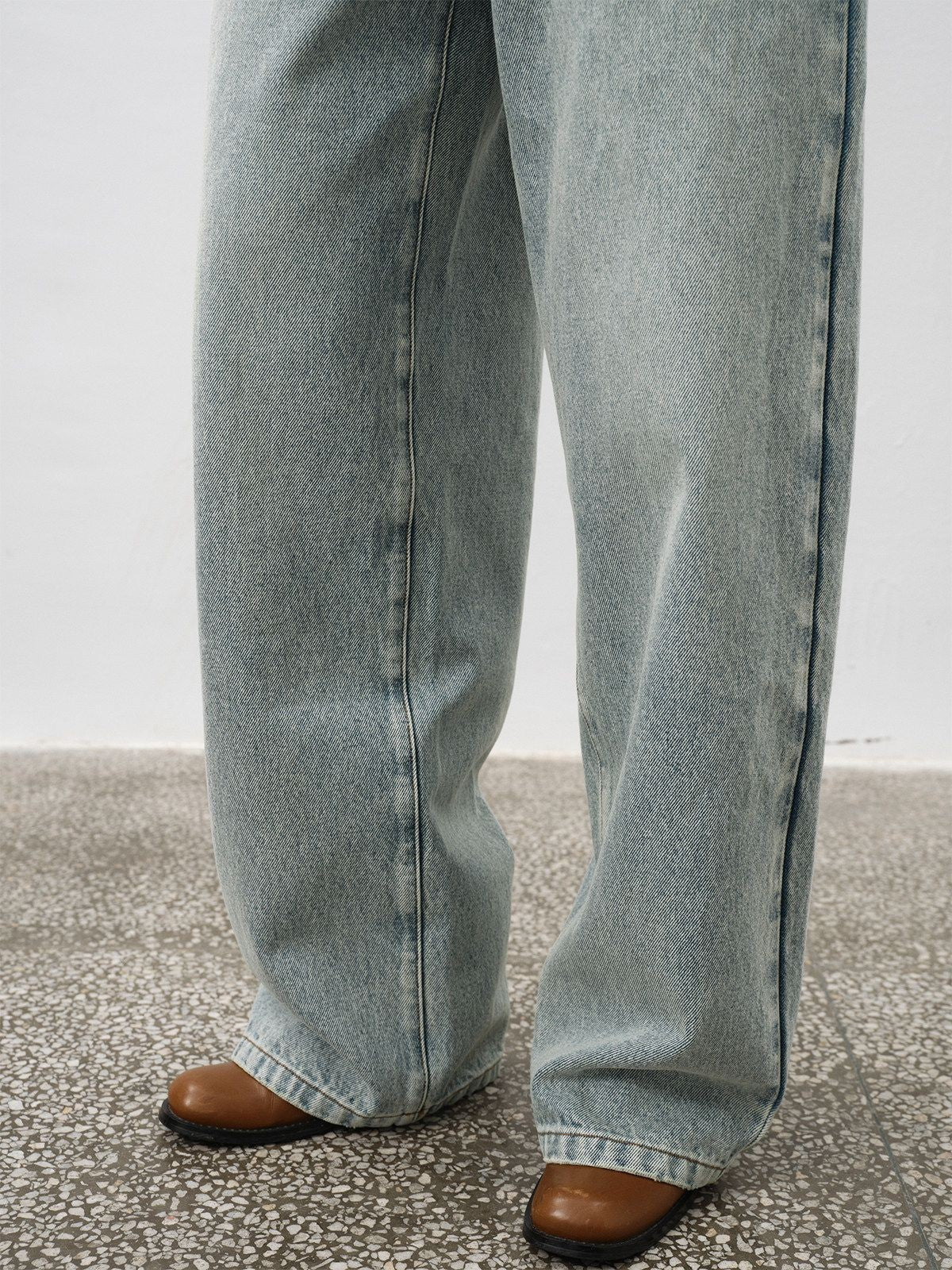 RandomPiece Washed Cotton Straight Leg Jeans in Denim - On Model