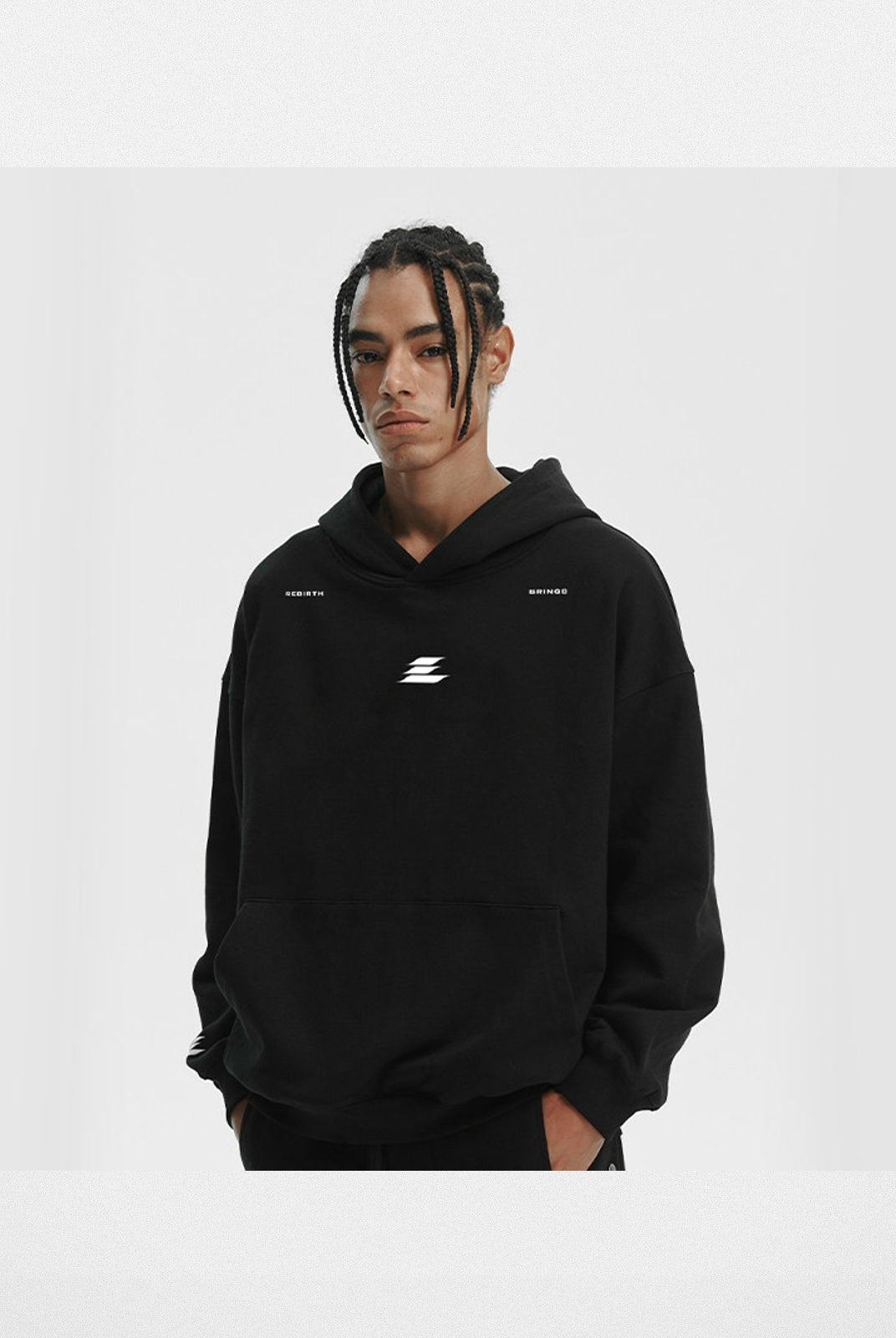 LOSTCTRL Heavyweight Graphic Print Hoodie in Black - On Model