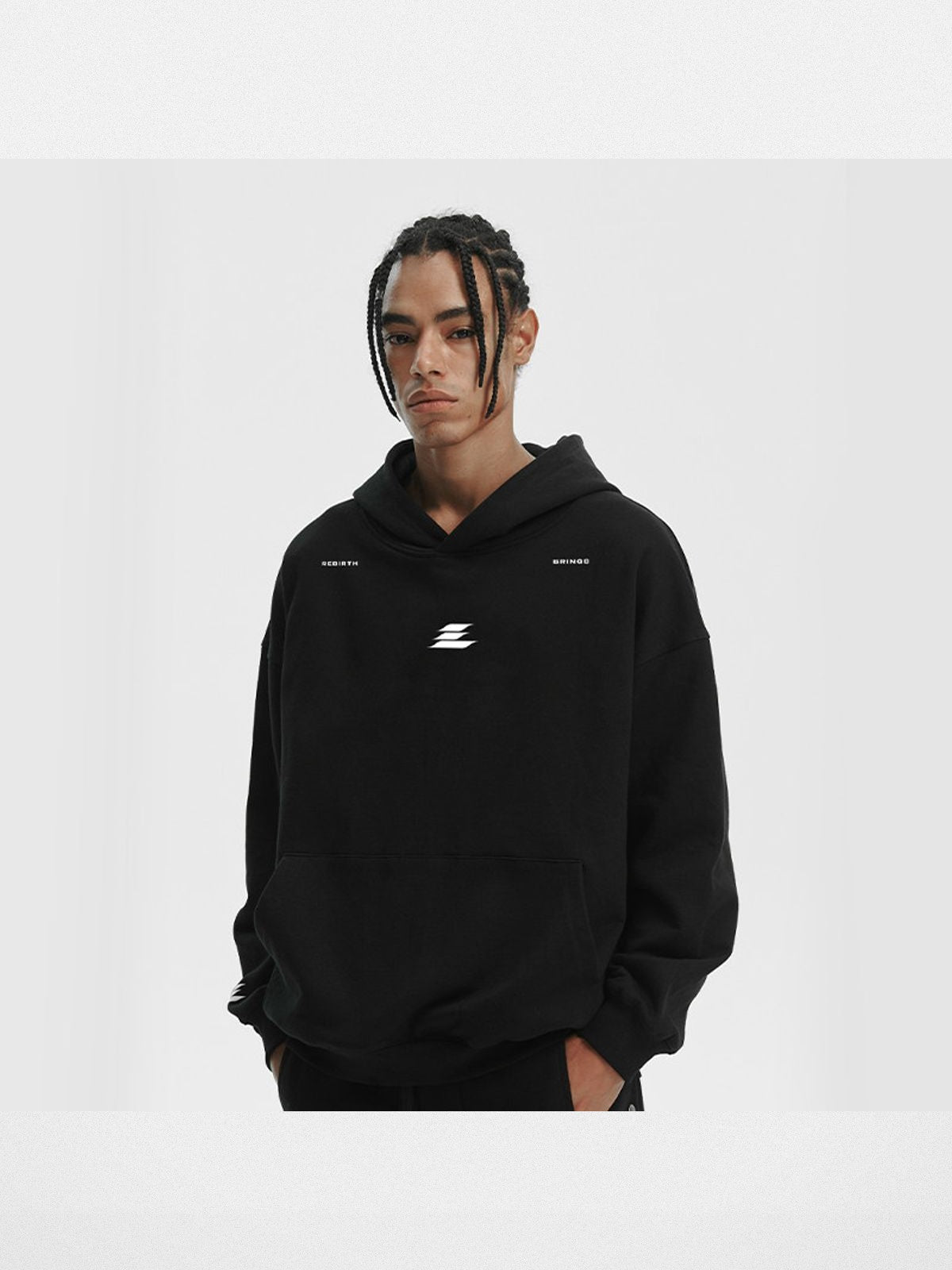 LOSTCTRL Heavyweight Graphic Print Hoodie in Black - On Model